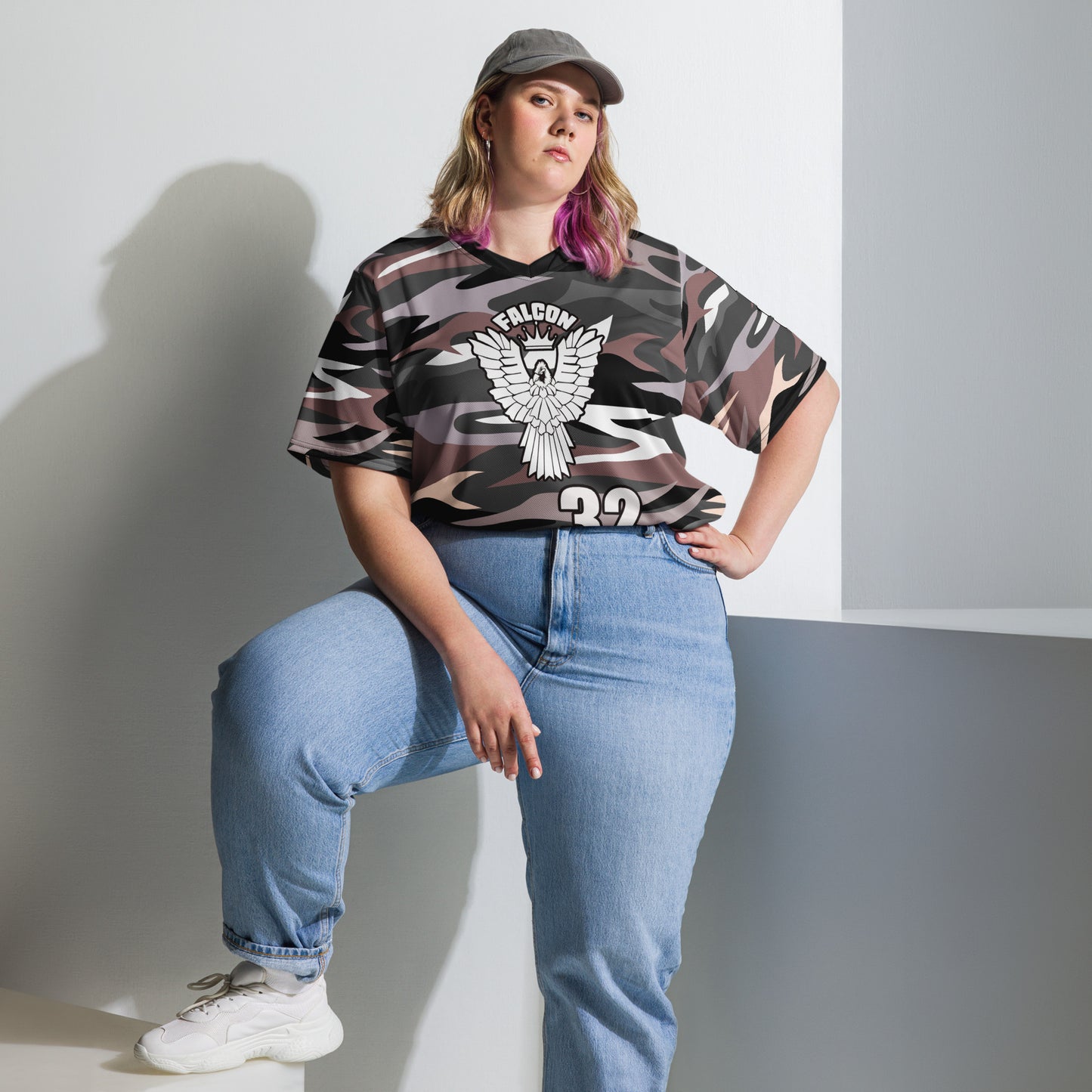 Recycled unisex sports jersey-White Falcon Logo