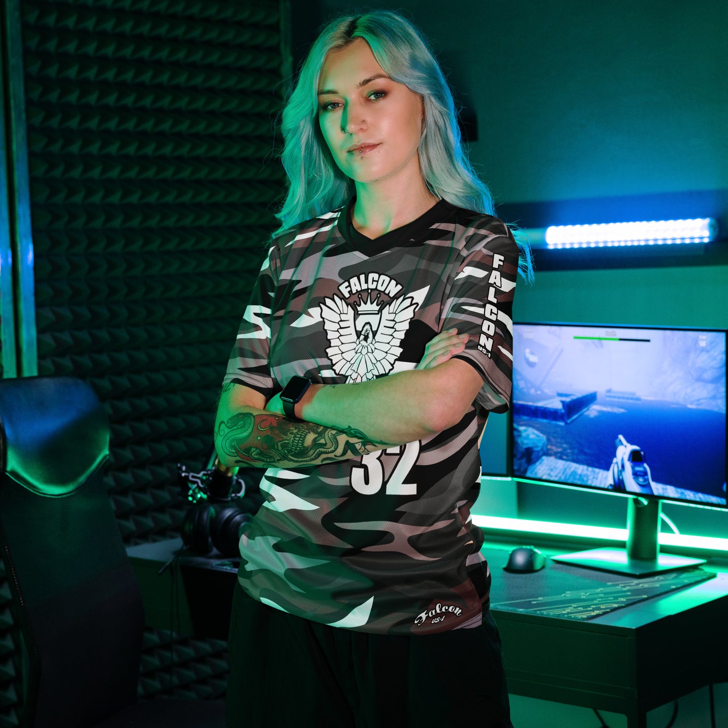 Recycled unisex sports jersey-White Falcon Logo