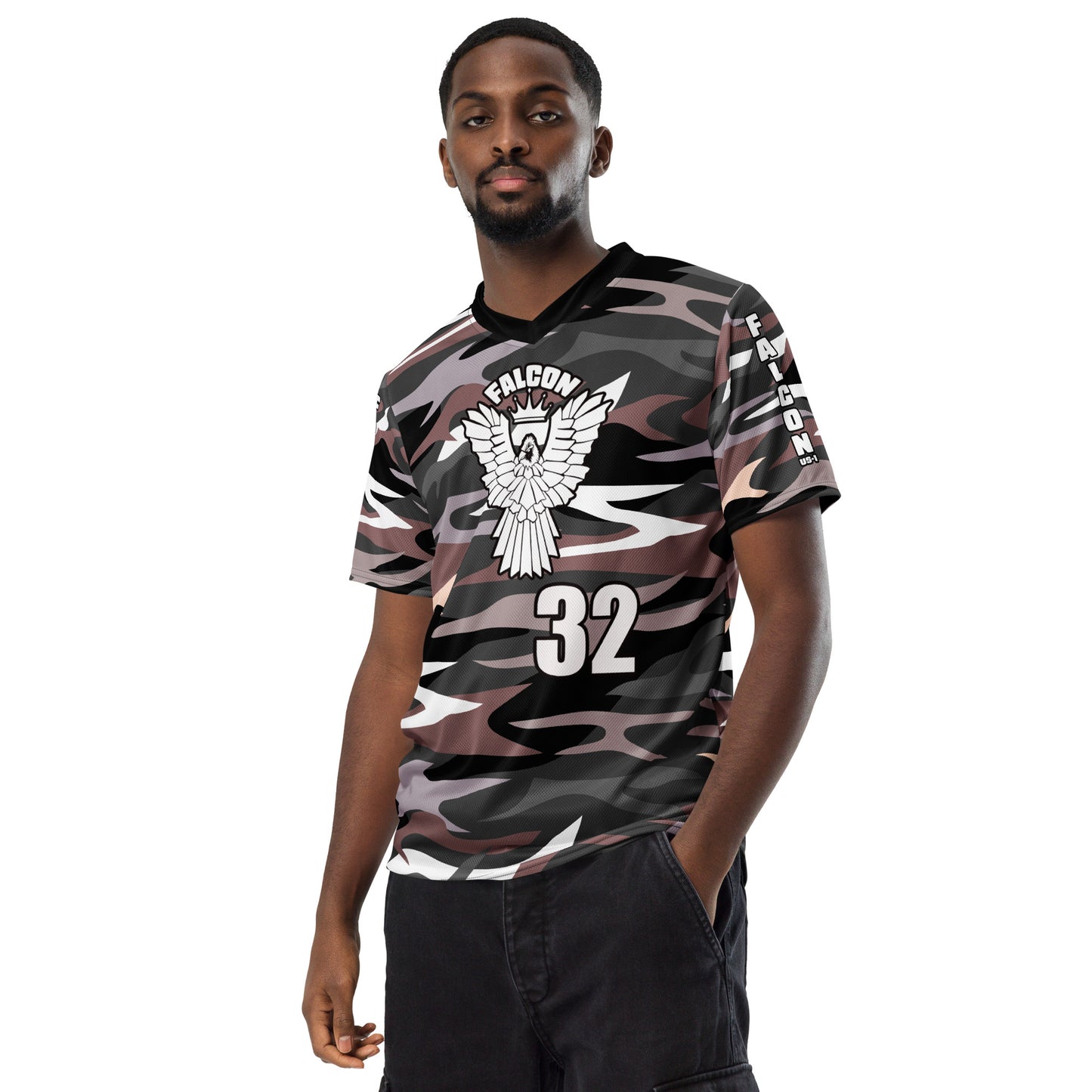 Recycled unisex sports jersey-White Falcon Logo