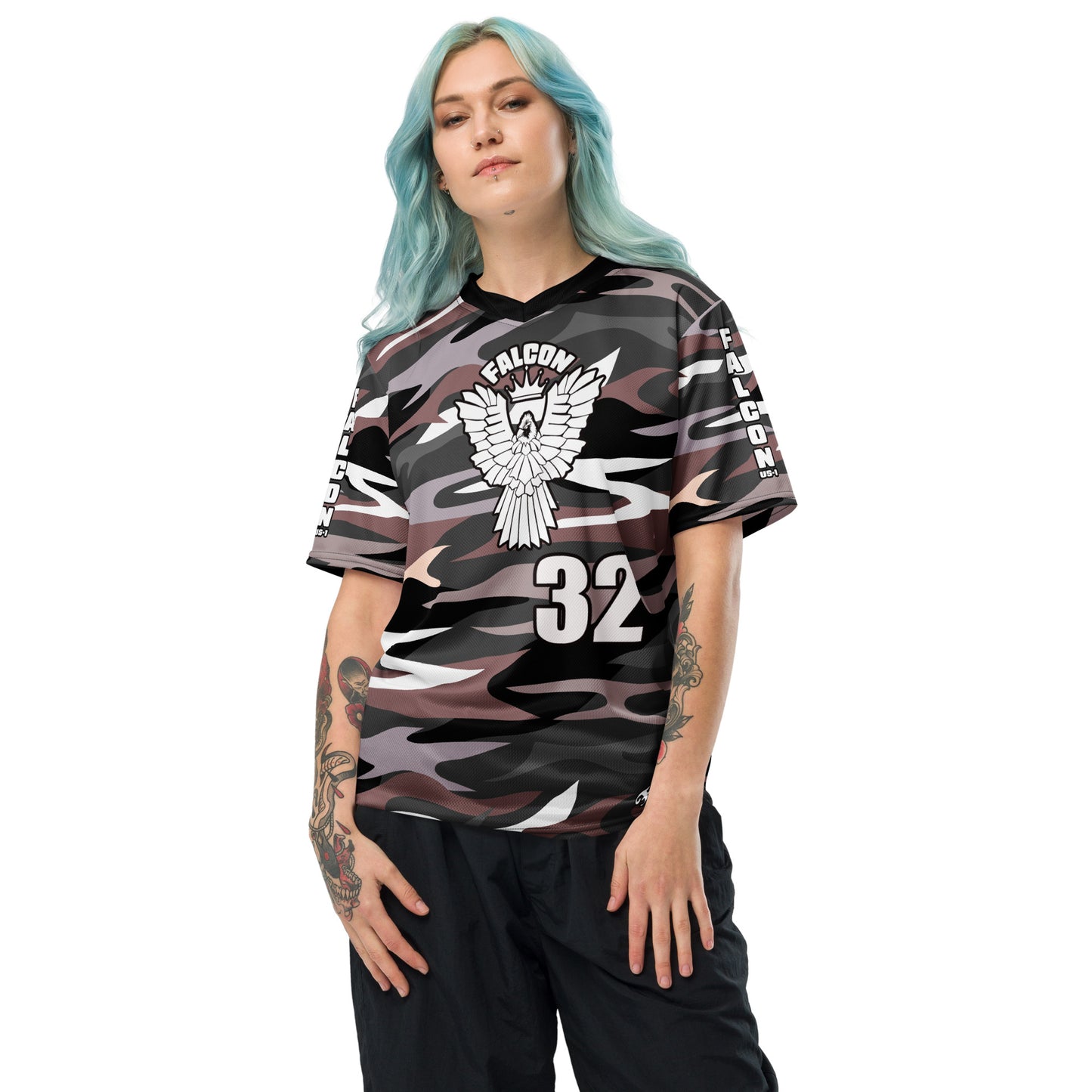 Recycled unisex sports jersey-White Falcon Logo