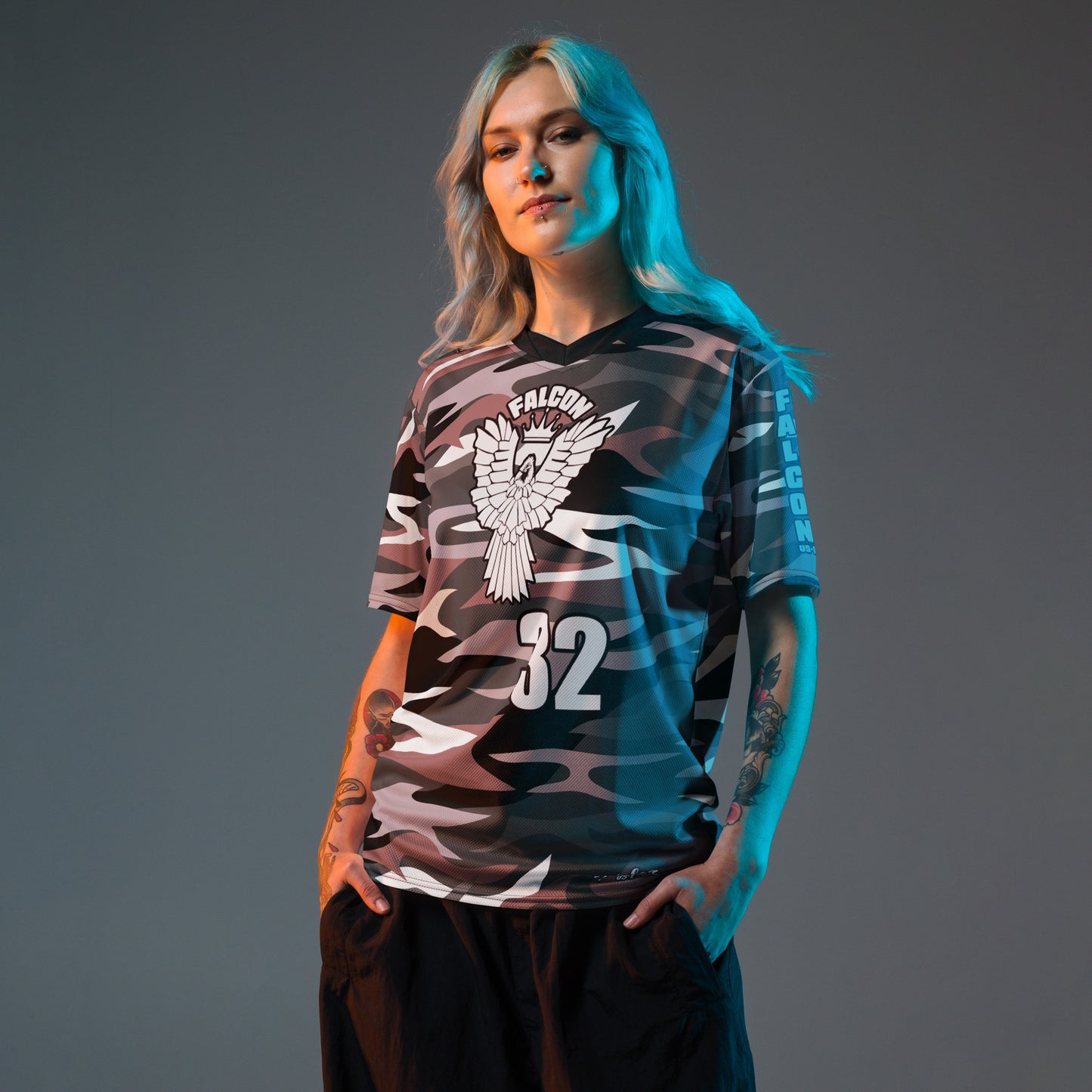 Recycled unisex sports jersey-White Falcon Logo