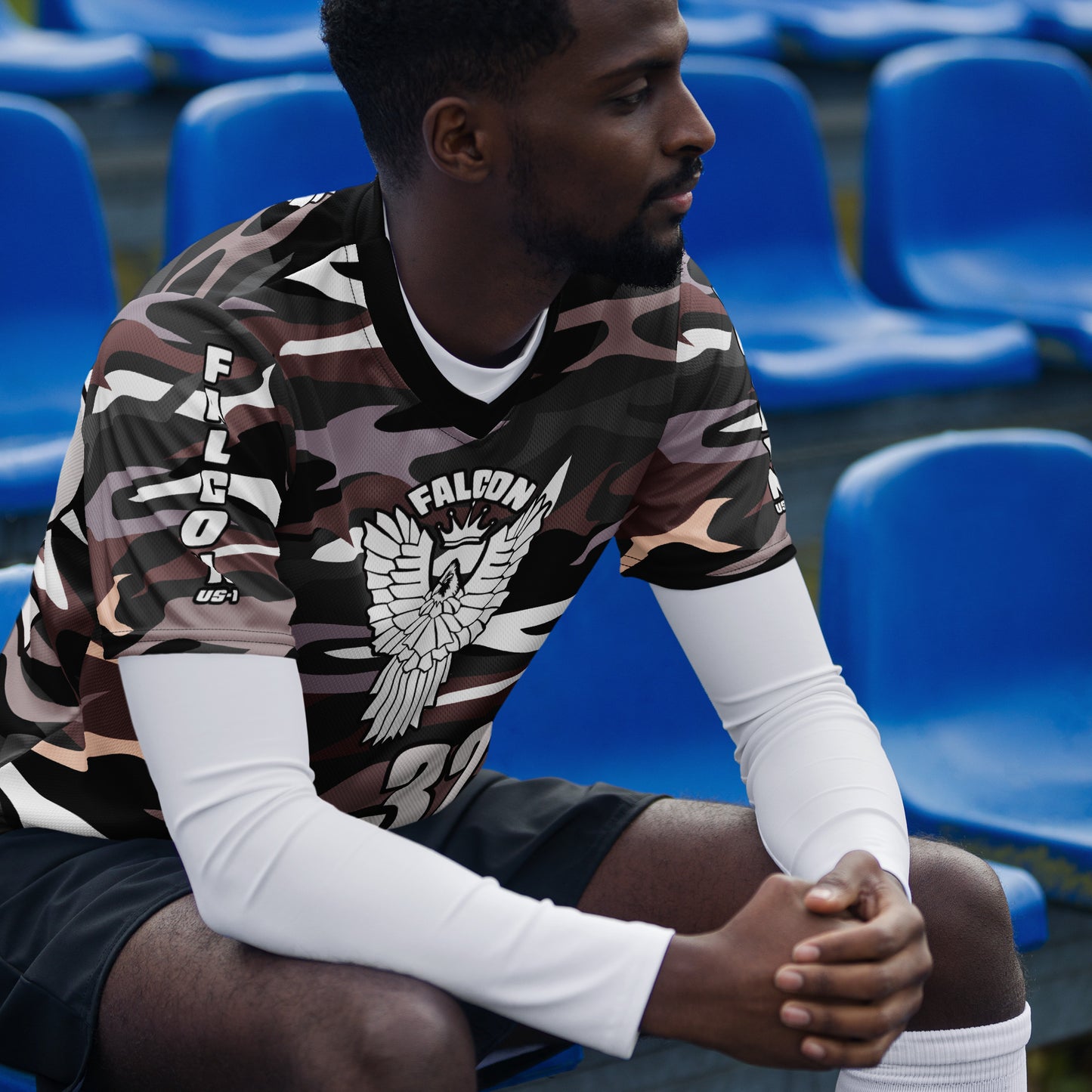 Recycled unisex sports jersey-White Falcon Logo