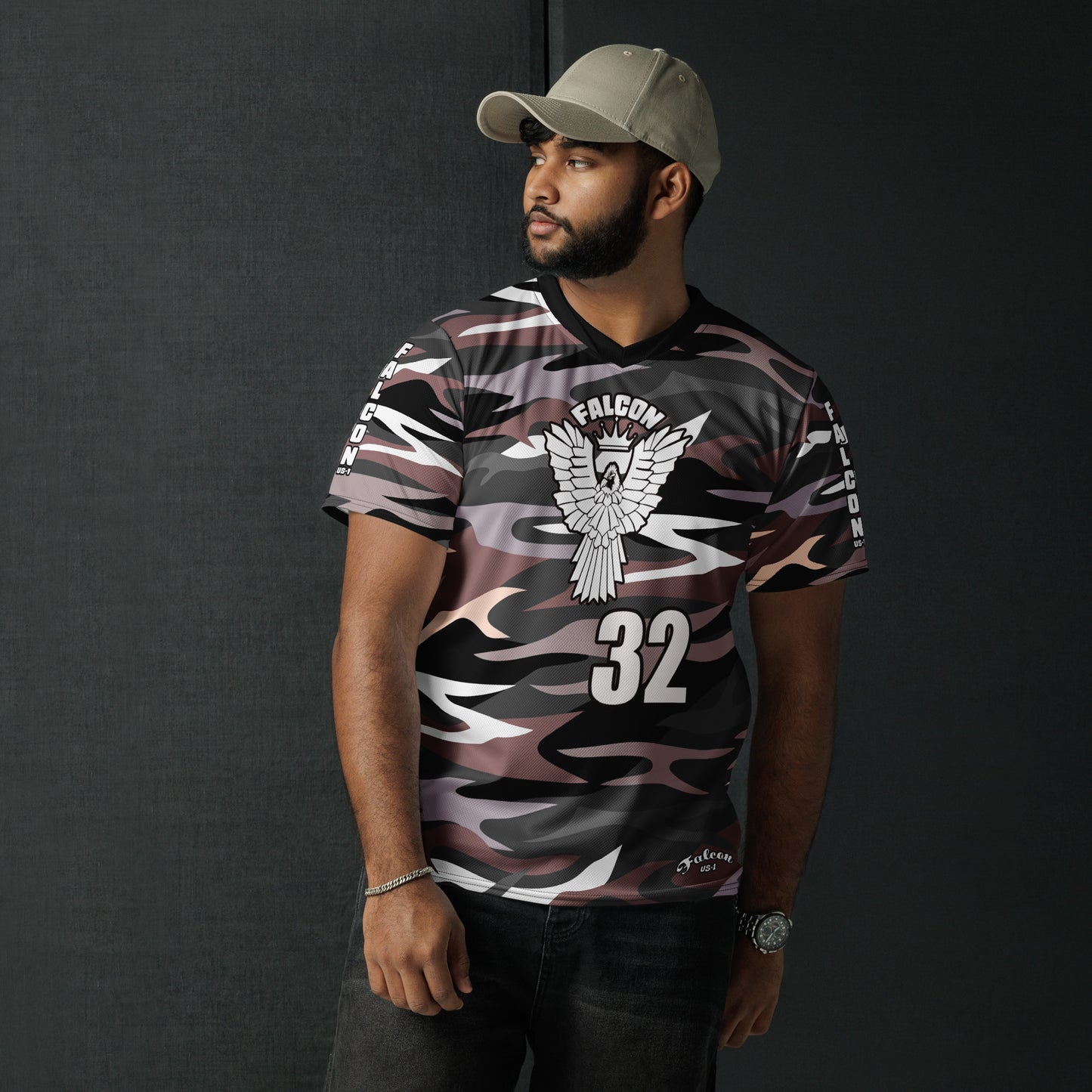 Recycled unisex sports jersey-White Falcon Logo