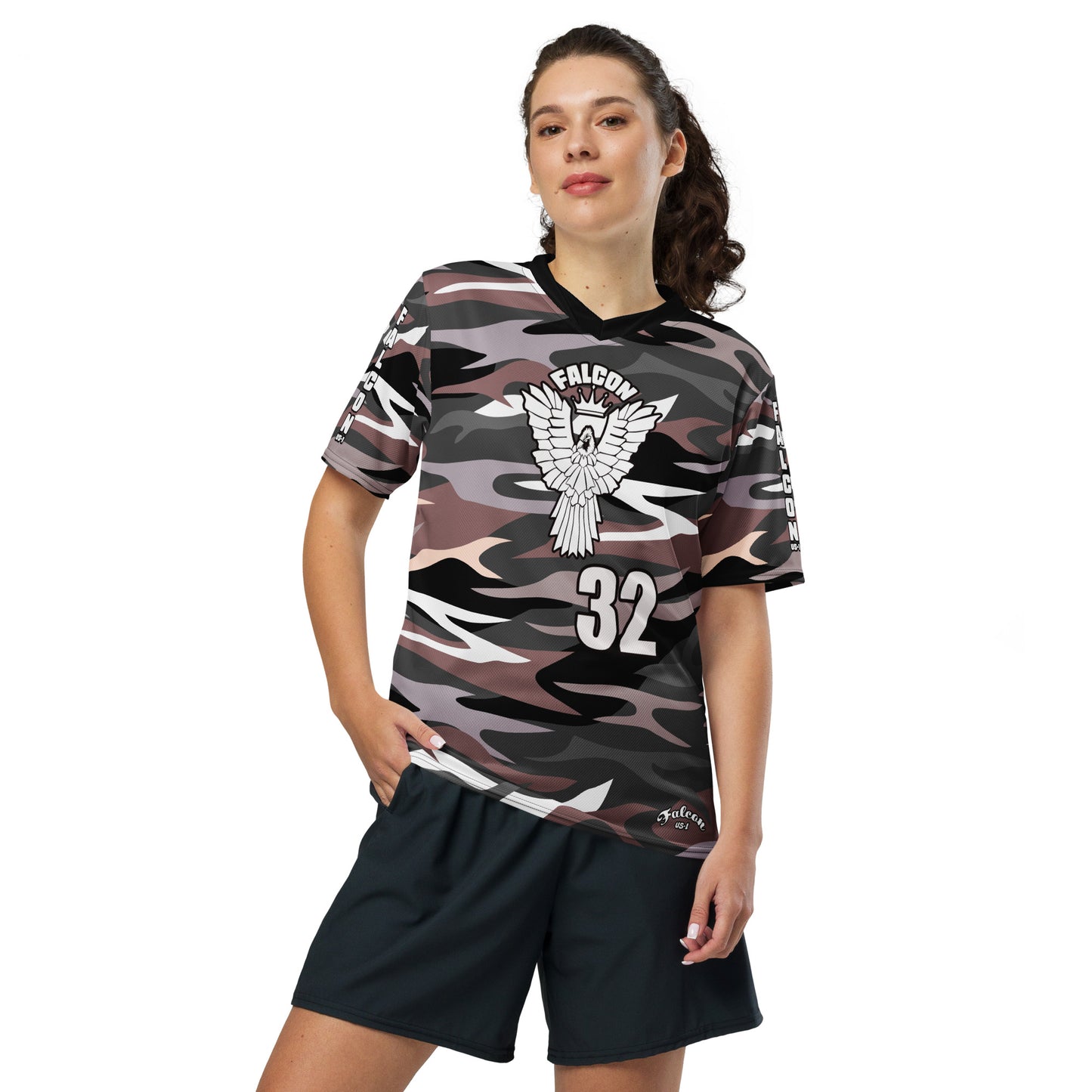 Recycled unisex sports jersey-White Falcon Logo