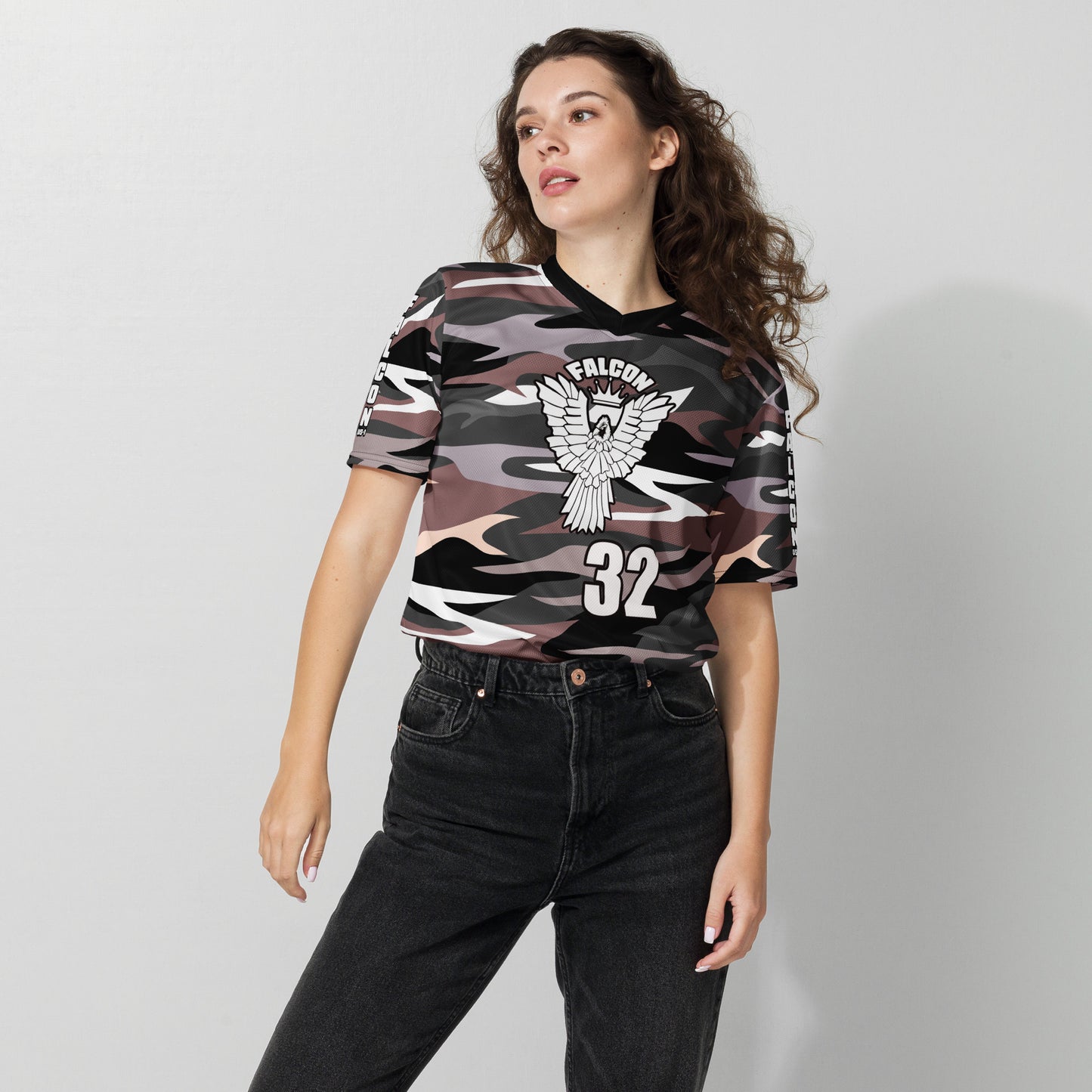 Recycled unisex sports jersey-White Falcon Logo
