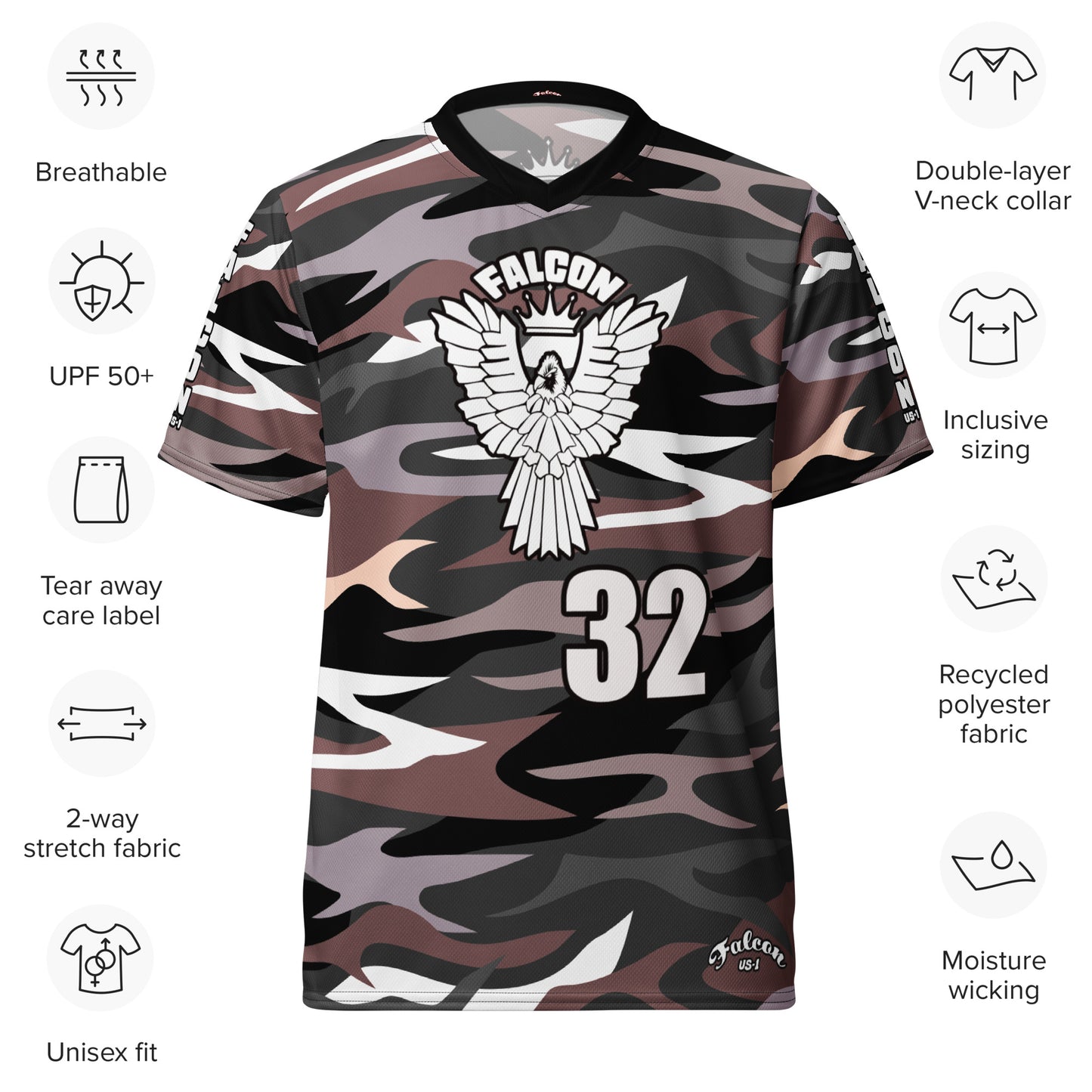 Recycled unisex sports jersey-White Falcon Logo