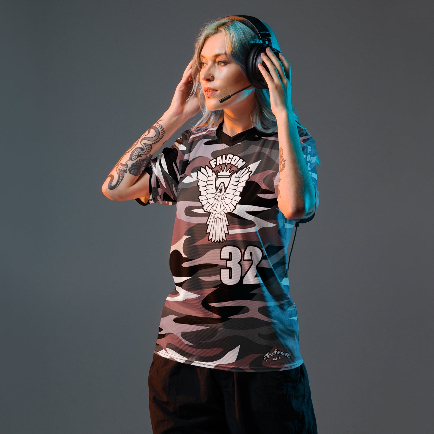 Recycled unisex sports jersey-White Falcon Logo