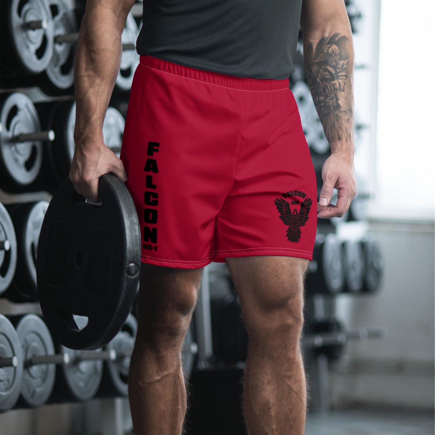 Athletic Long Shorts - FALCON US-1 Black logo - Red