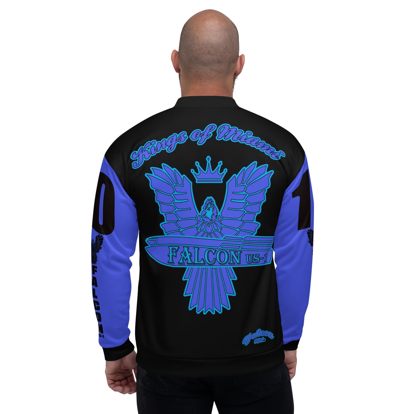 Unisex Bomber Jacket- Blue Falcon Logo- Kings of Miami on Back