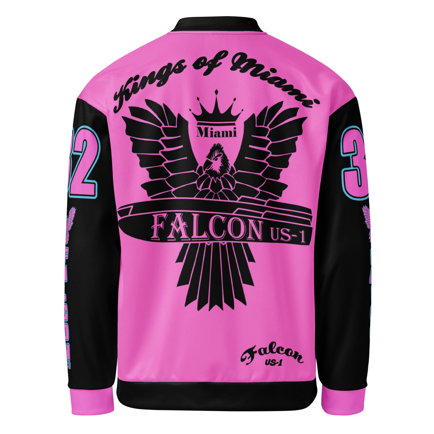 Unisex Bomber Jacket- Black Falcon Logo- Kings of Miami on Back