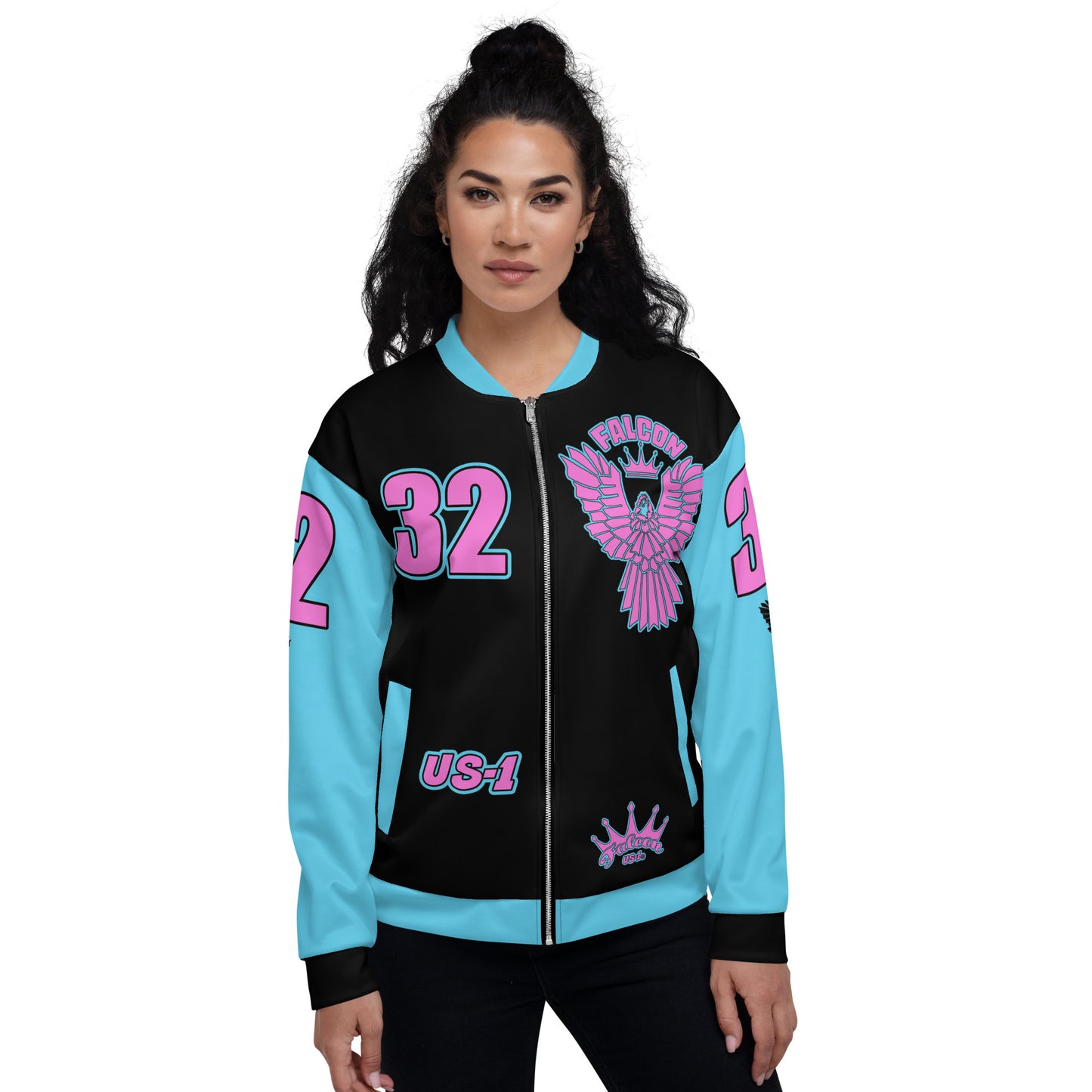 Unisex Bomber Jacket- Pink Falcon Logo- Kings of Miami on Back