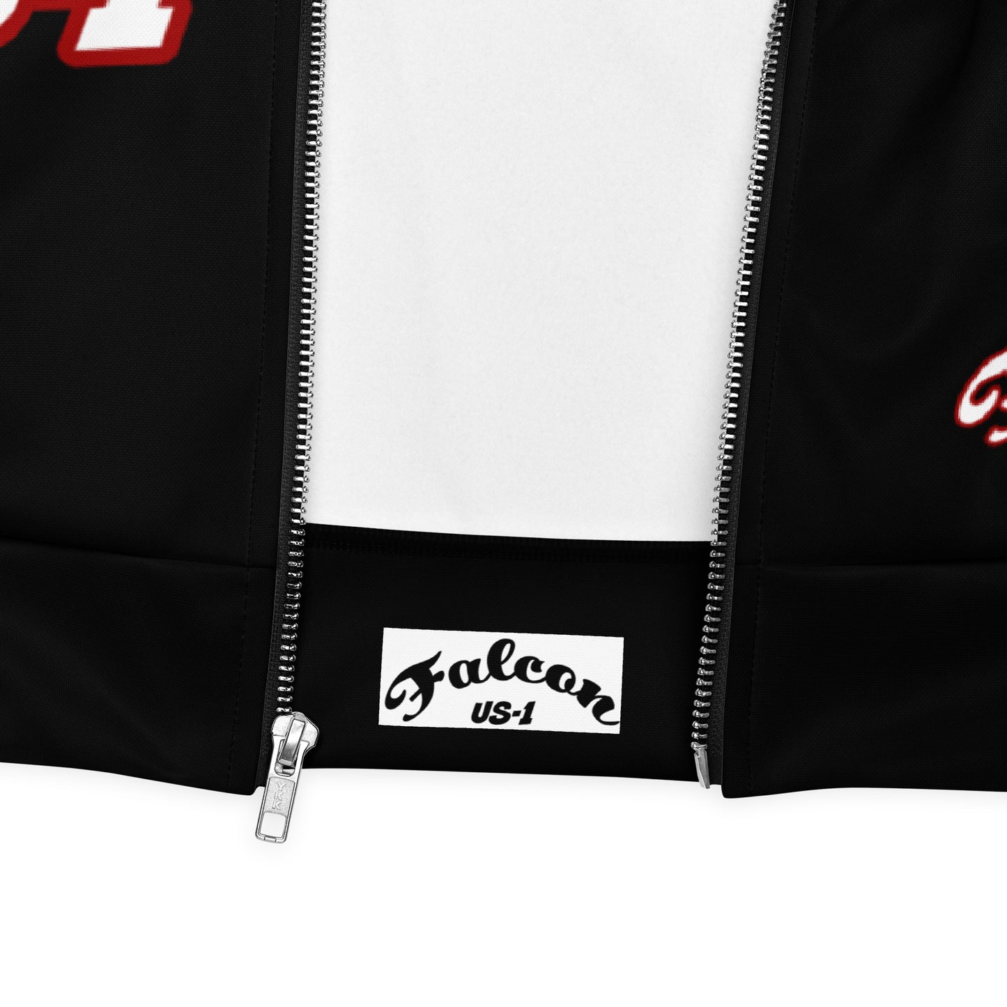 Unisex Bomber Jacket- White\Red Falcon Logo- Kings of Miami on Back