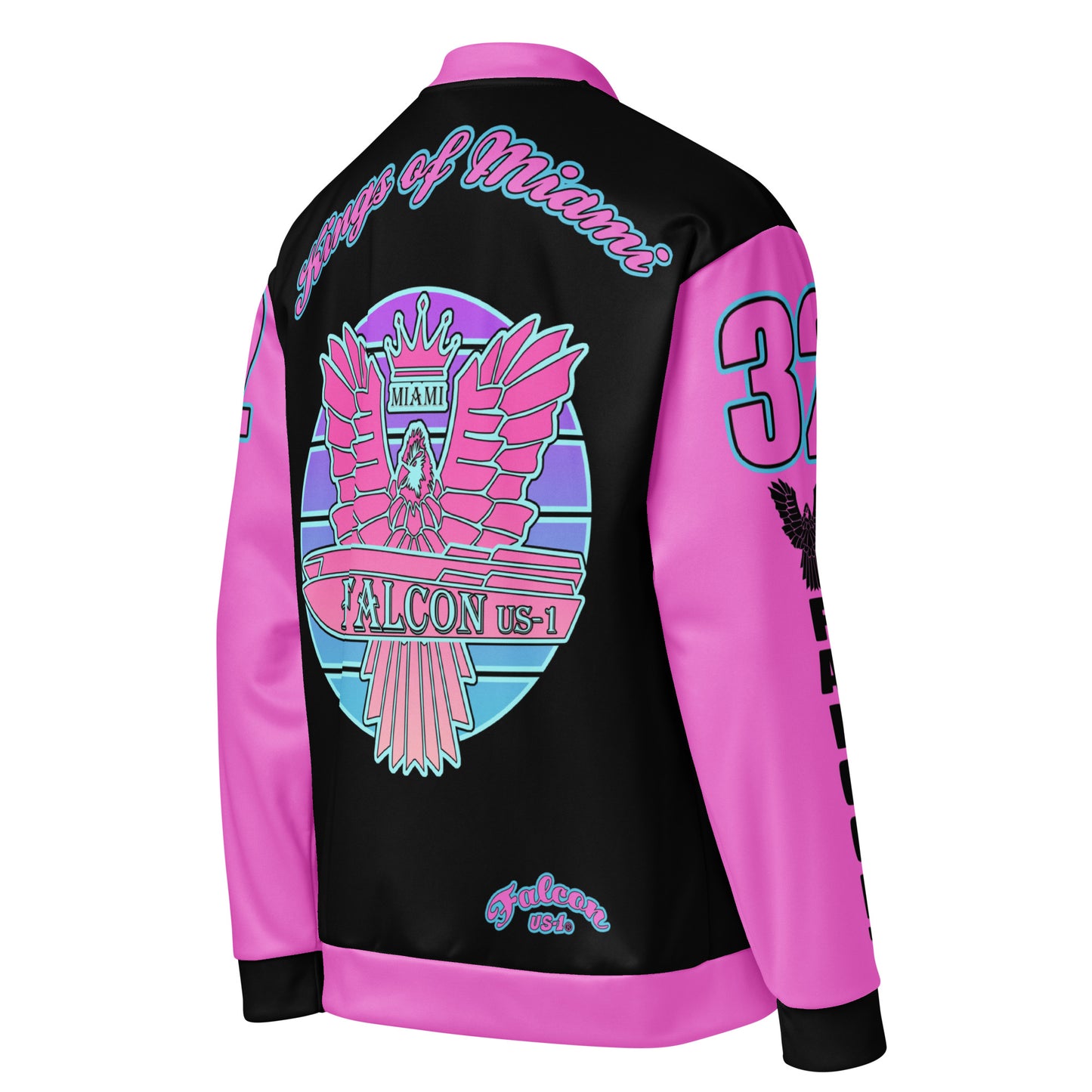 Unisex Bomber Jacket- Pink Falcon Logo- Kings of Miami on Back
