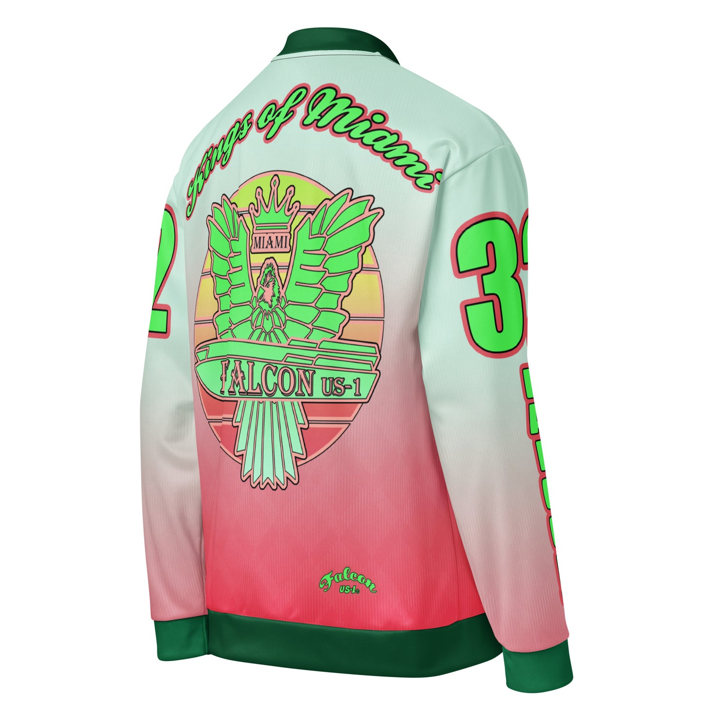 Unisex Bomber Jacket- Green Falcon Logo- Kings of Miami on Back