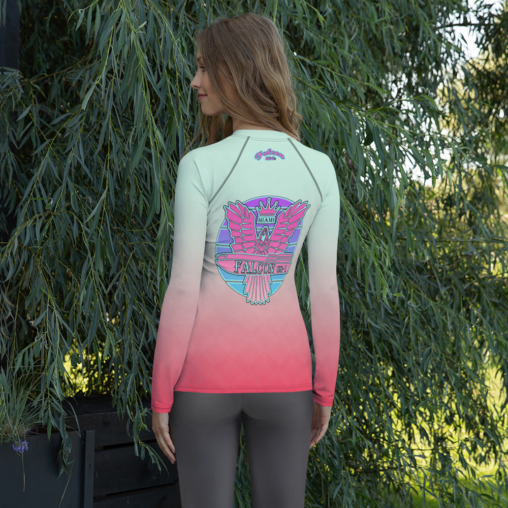 Women's Rash Guard - Falcon US-1 Retro Pink Sunburst Logo(Thick material\slim-fitted)