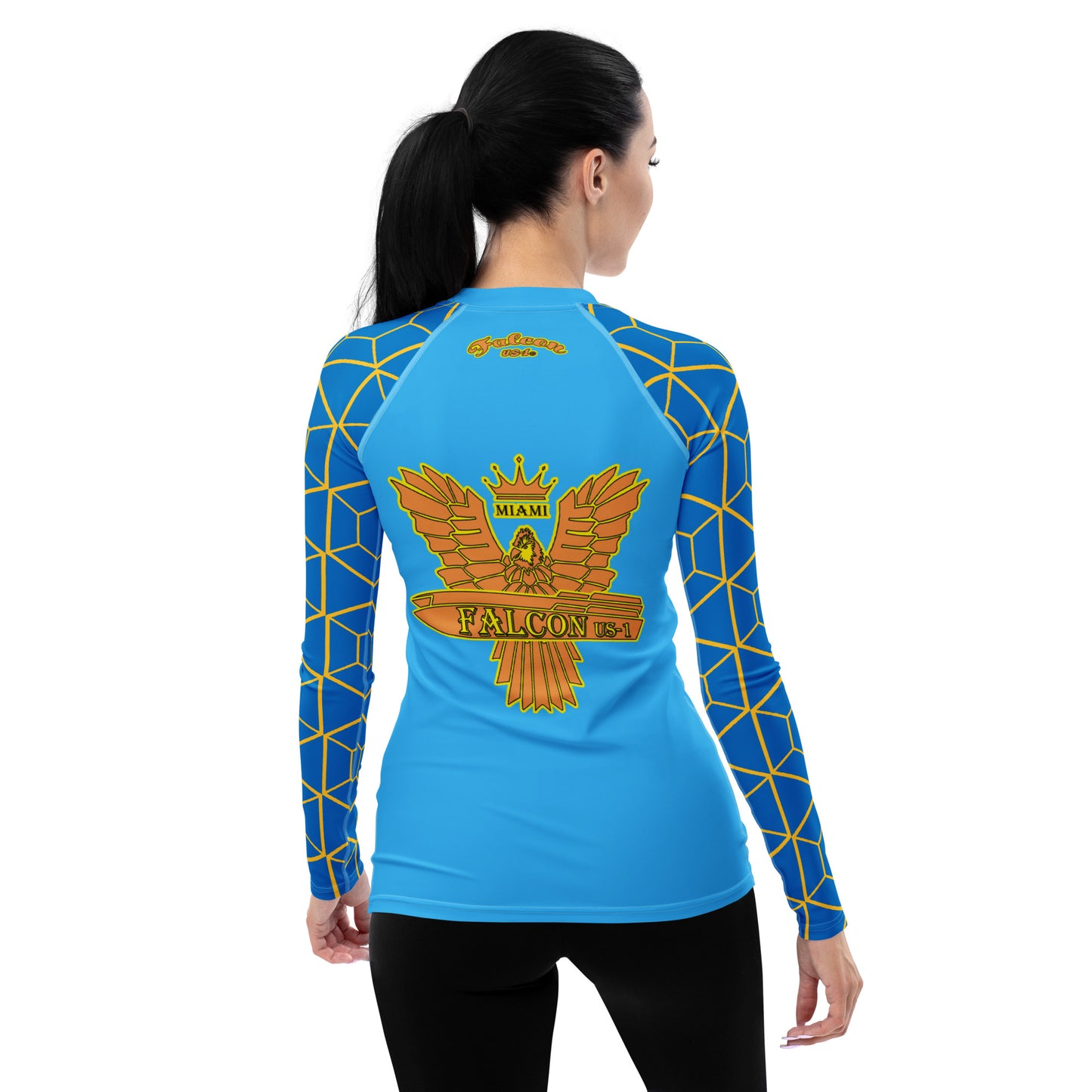 Women's Rash Guard - Falcon Gold Logo on Royal(Thick material\slim-fitted)