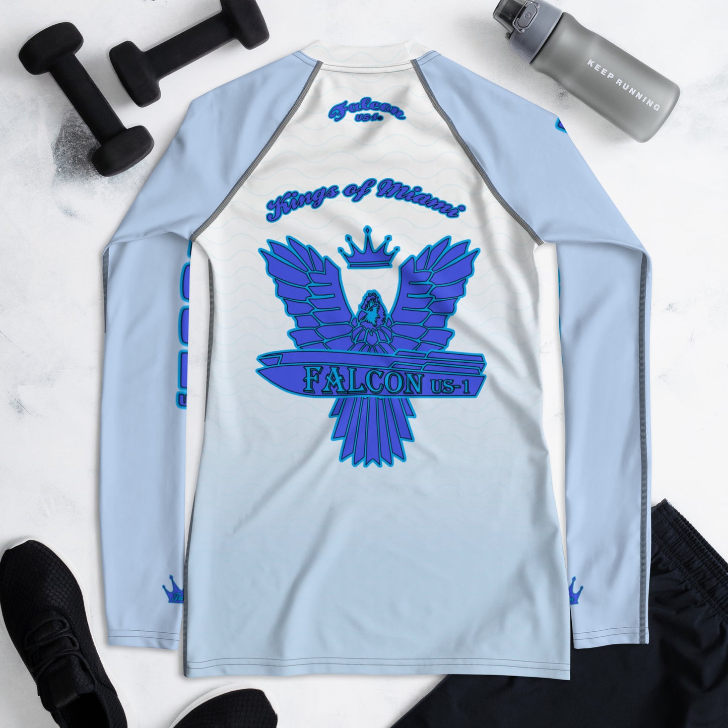 Women's Rash Guard- Blue Falcon Logo- Kings o Miami Edition(Thick material\slim-fitted)