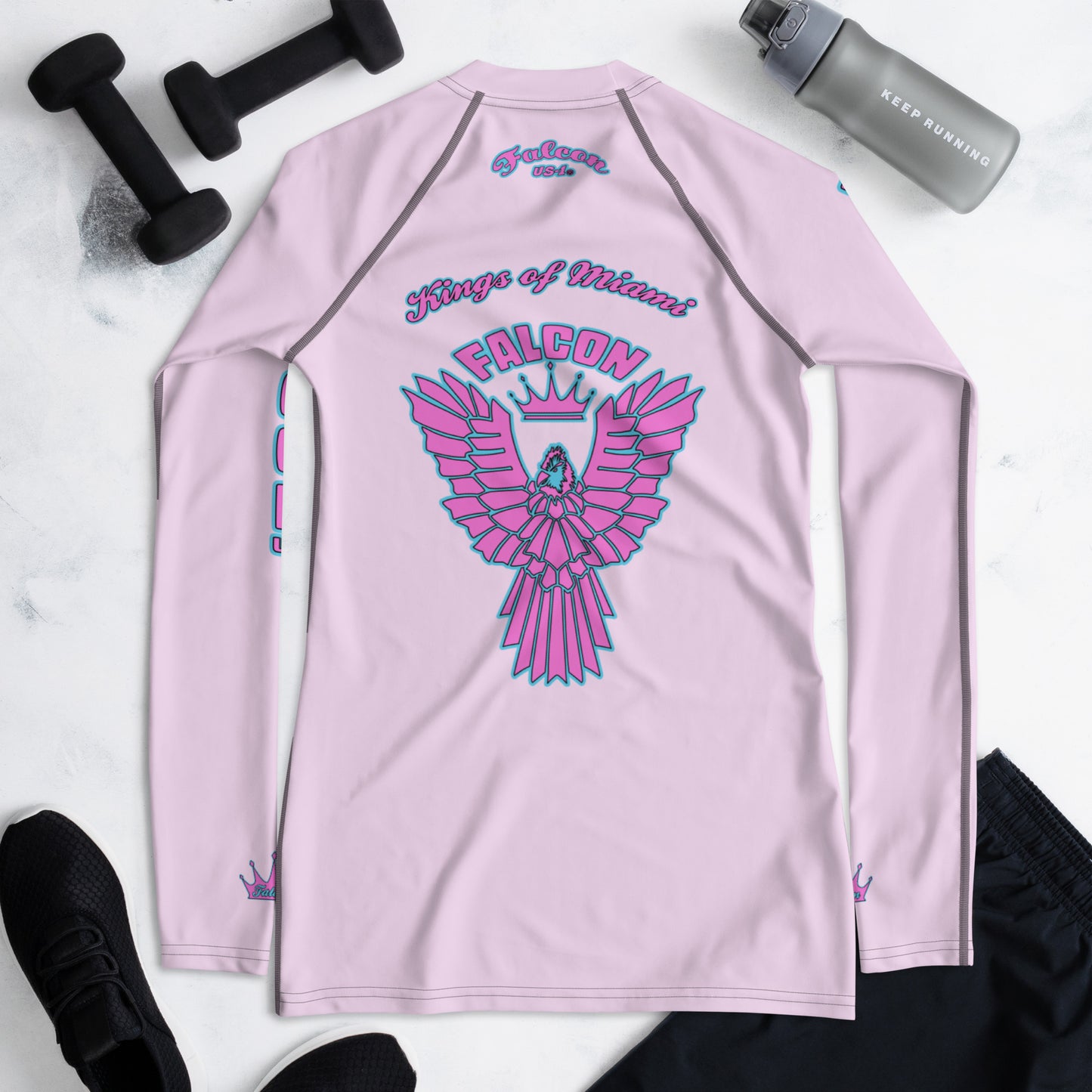 Women's Rash Guard- Retro Pink Falcon Logo- Kings o Miami Edition