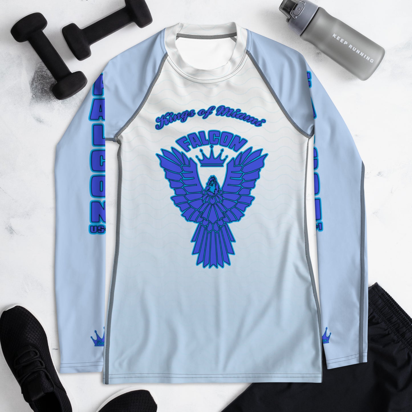 Women's Rash Guard- Blue Falcon Logo- Kings o Miami Edition(Thick material\slim-fitted)