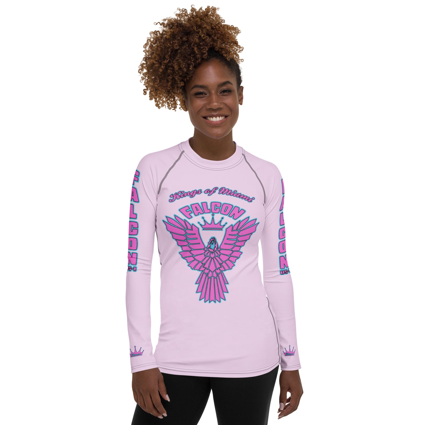 Women's Rash Guard- Retro Pink Falcon Logo- Kings o Miami Edition
