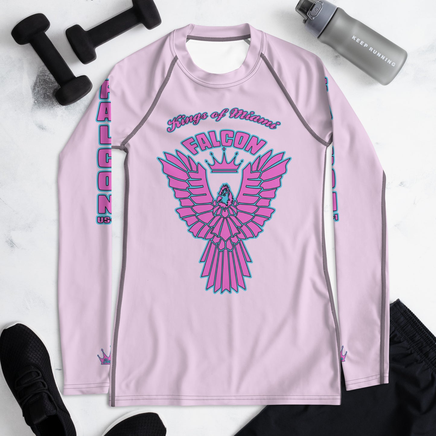 Women's Rash Guard- Retro Pink Falcon Logo- Kings o Miami Edition