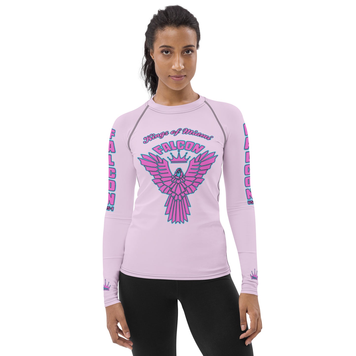 Women's Rash Guard- Retro Pink Falcon Logo- Kings o Miami Edition