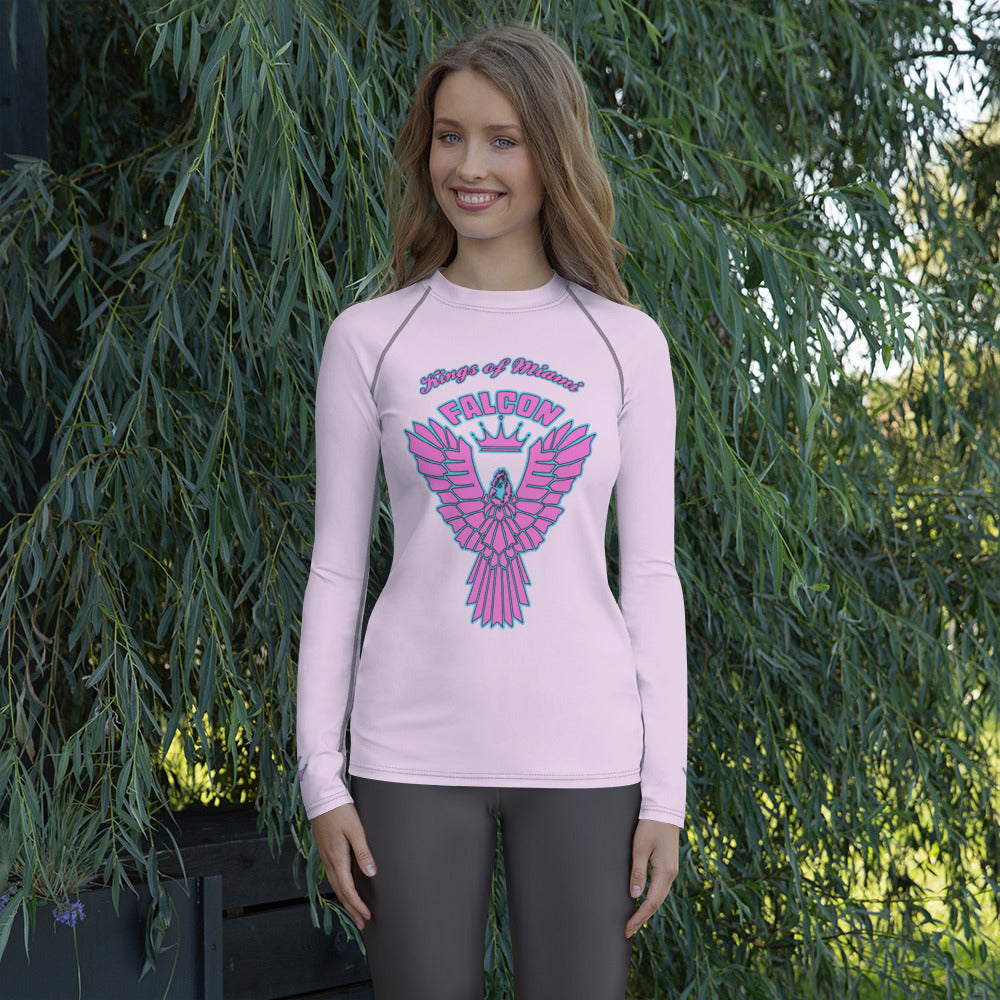 Women's Rash Guard- Retro Pink Falcon Logo- Kings o Miami Edition