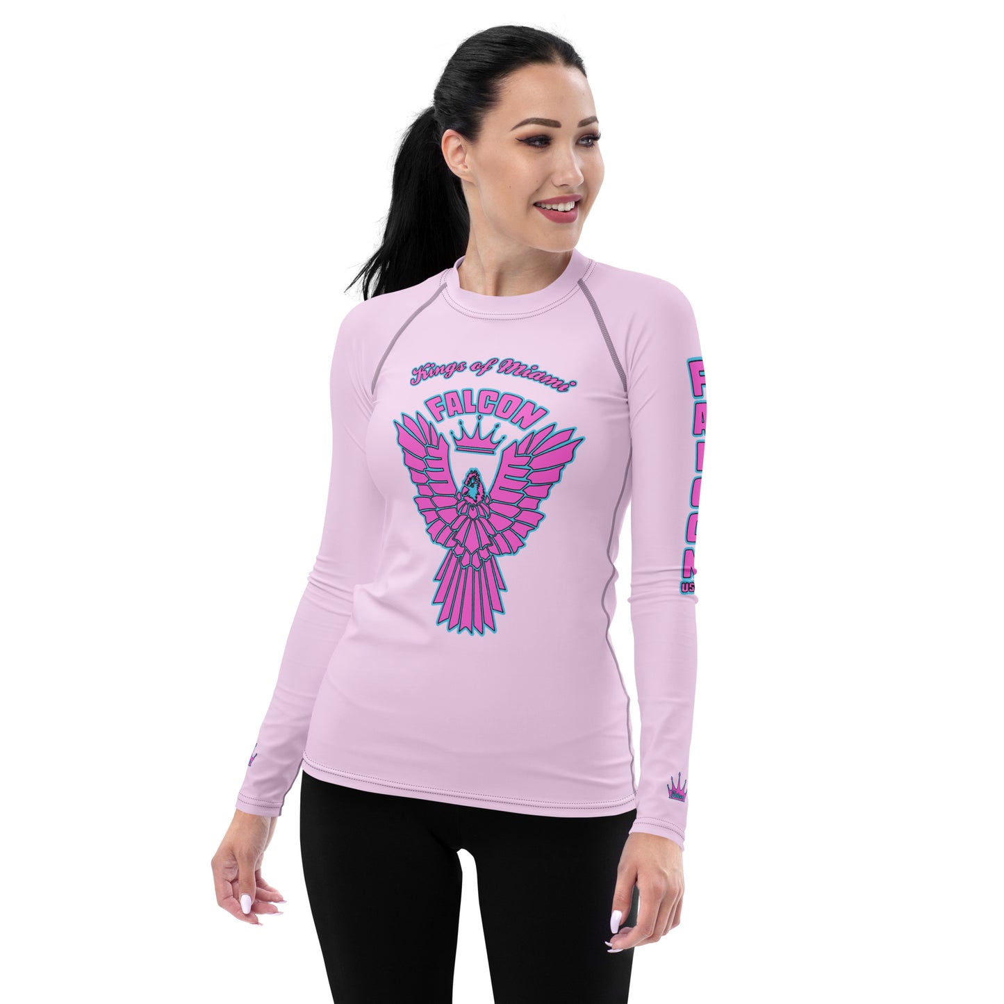 Women's Rash Guard- Retro Pink Falcon Logo- Kings o Miami Edition