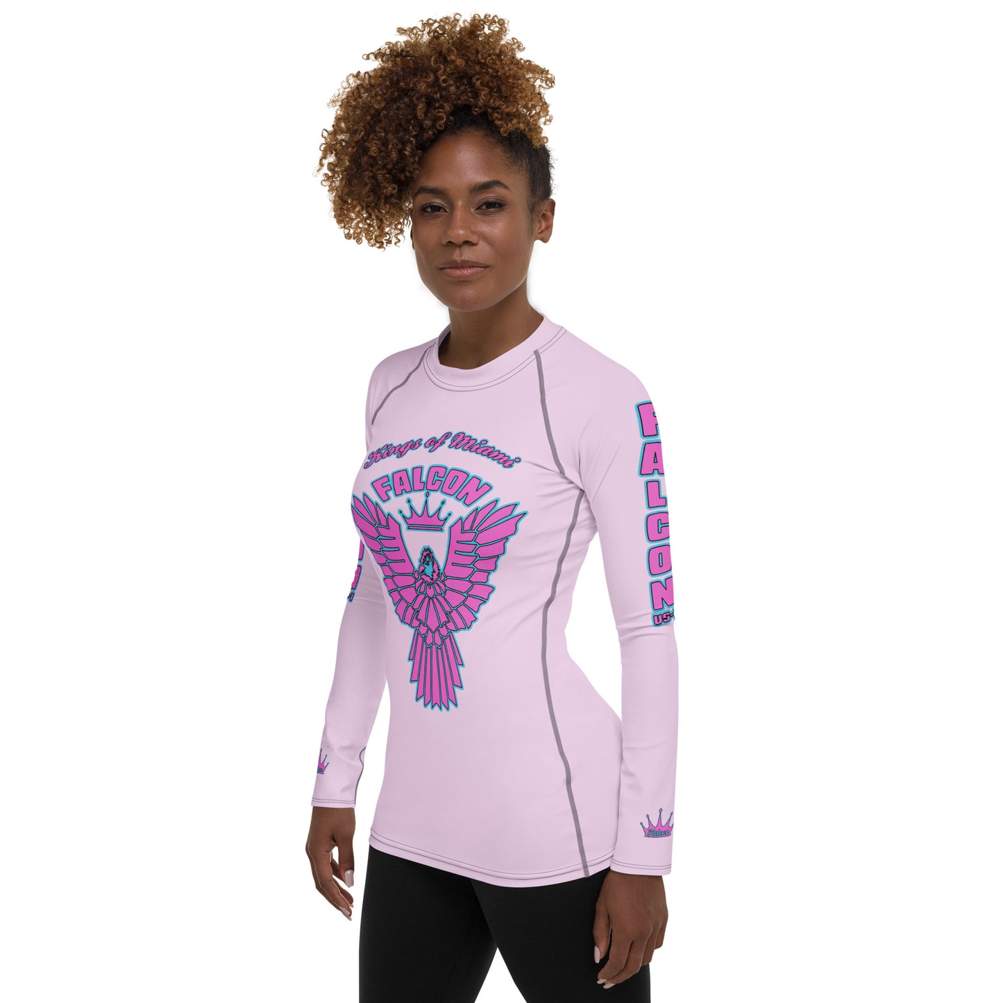 Women's Rash Guard- Retro Pink Falcon Logo- Kings o Miami Edition