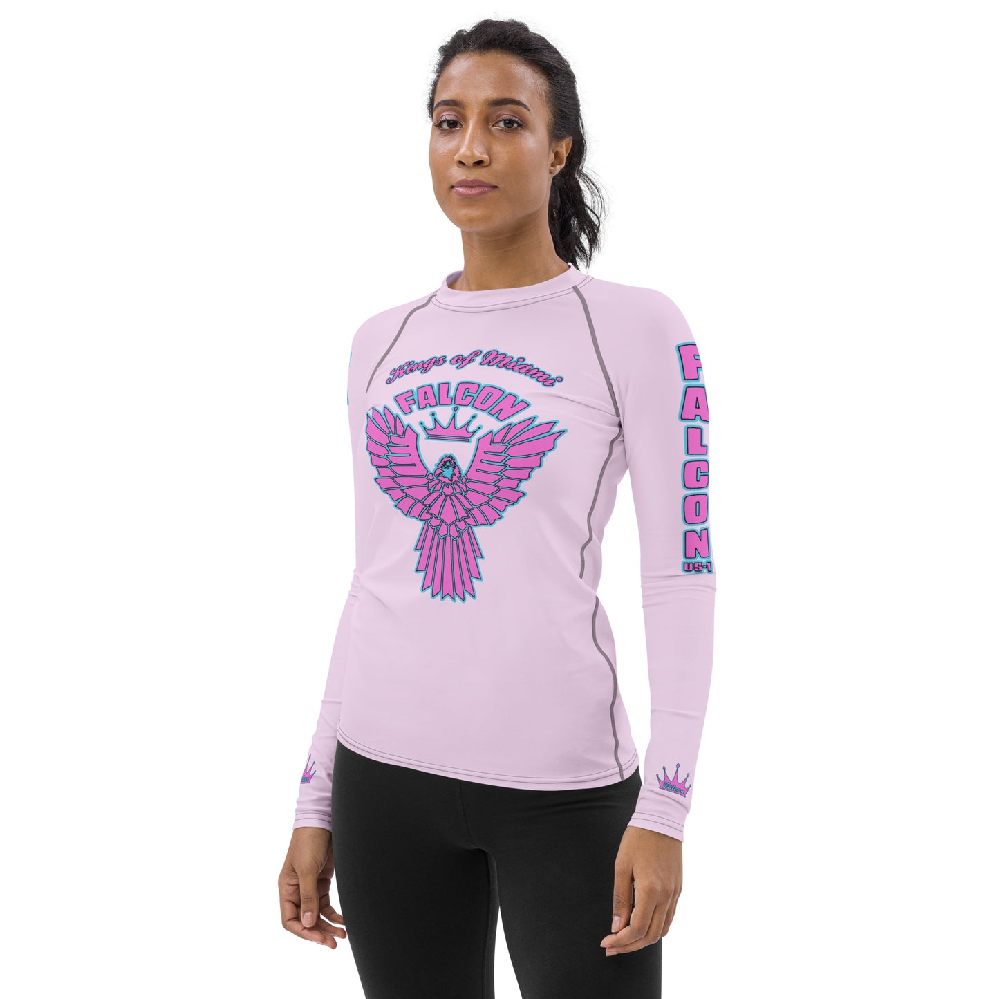 Women's Rash Guard- Retro Pink Falcon Logo- Kings o Miami Edition