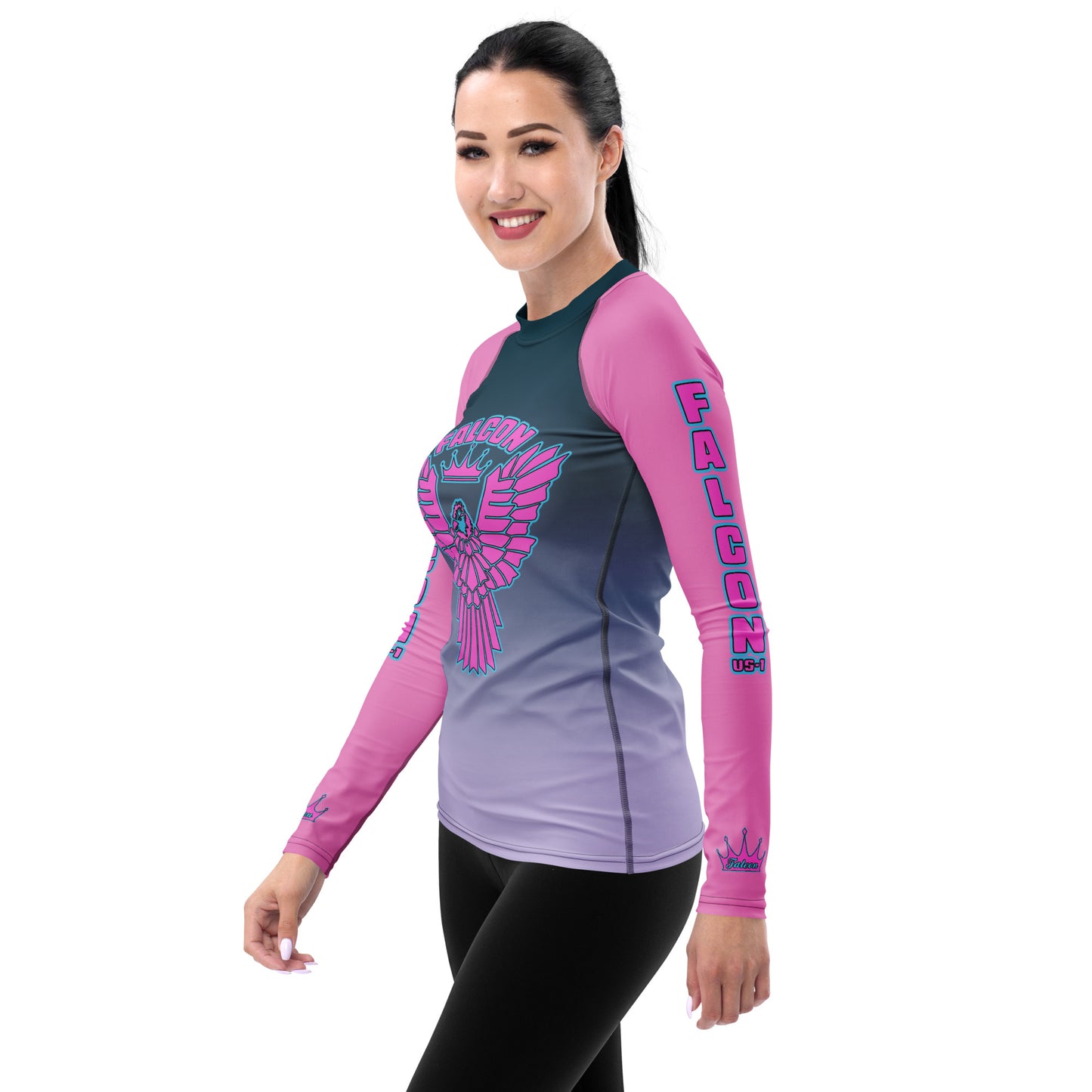 Women's Rash Guard - Falcon Retro Pink/Black Fade(Thick material\slim-fitted)