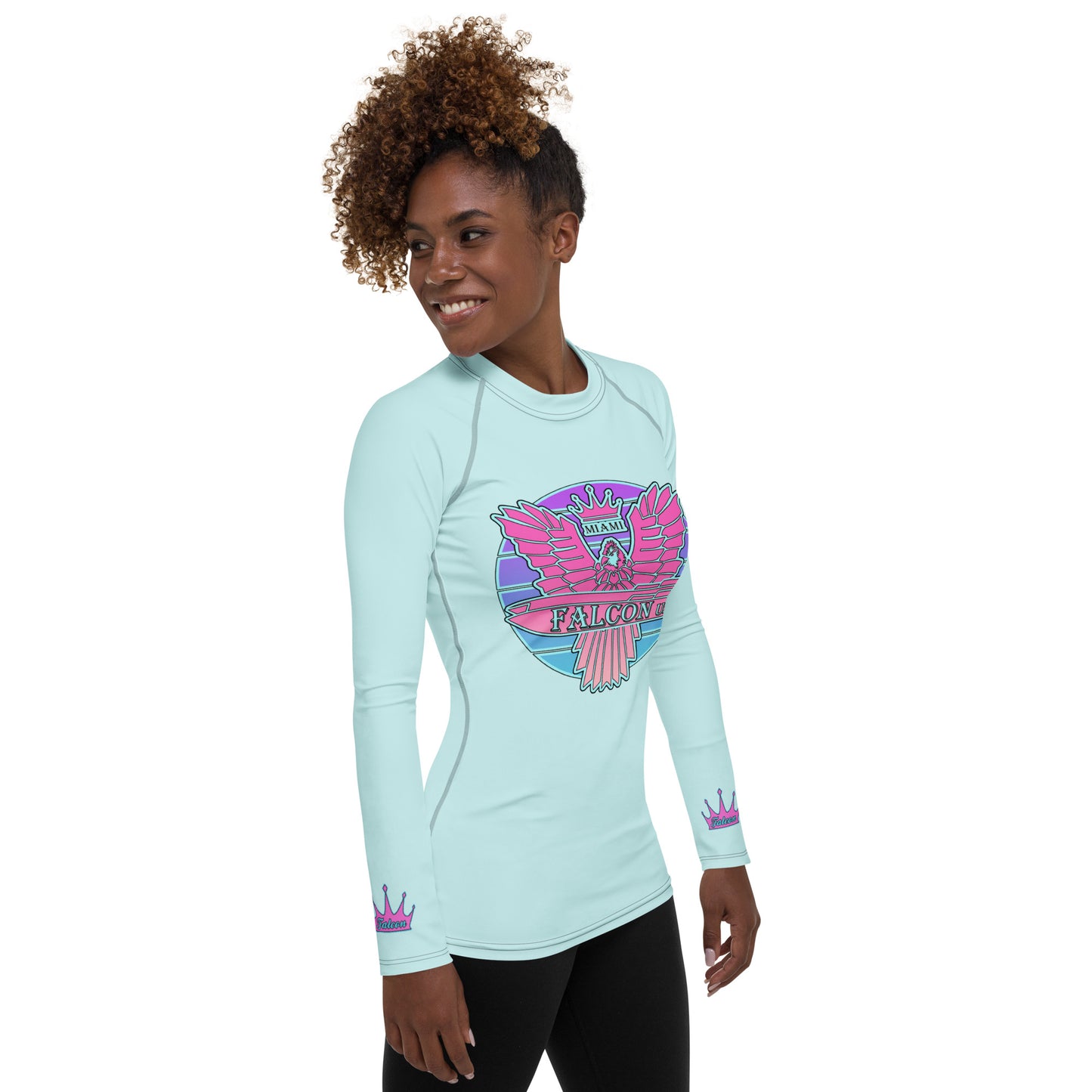 Women's Rash Guard - Falcon Retro Pink Mint Sunburst(Thick material\slim-fitted)