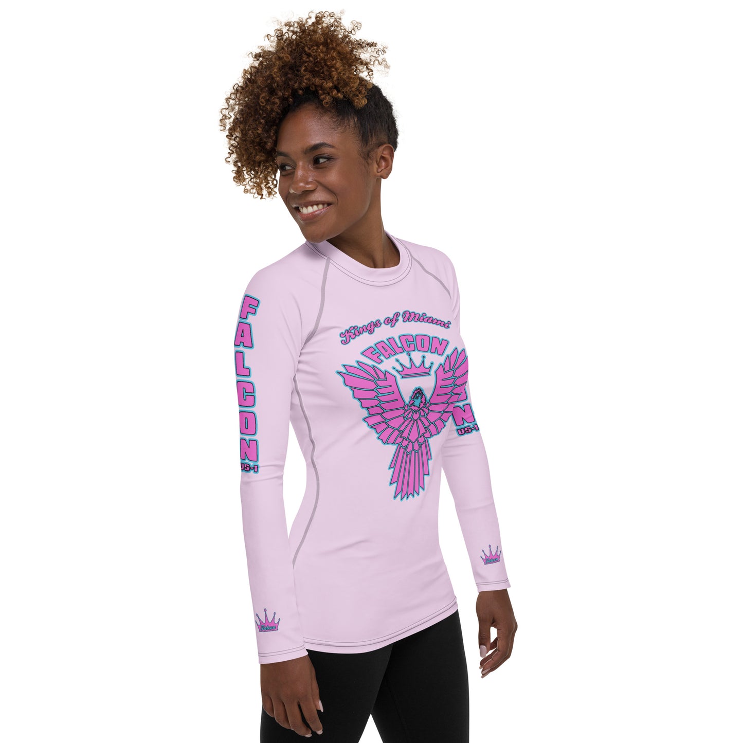 Women's Rash Guard- Retro Pink Falcon Logo- Kings o Miami Edition
