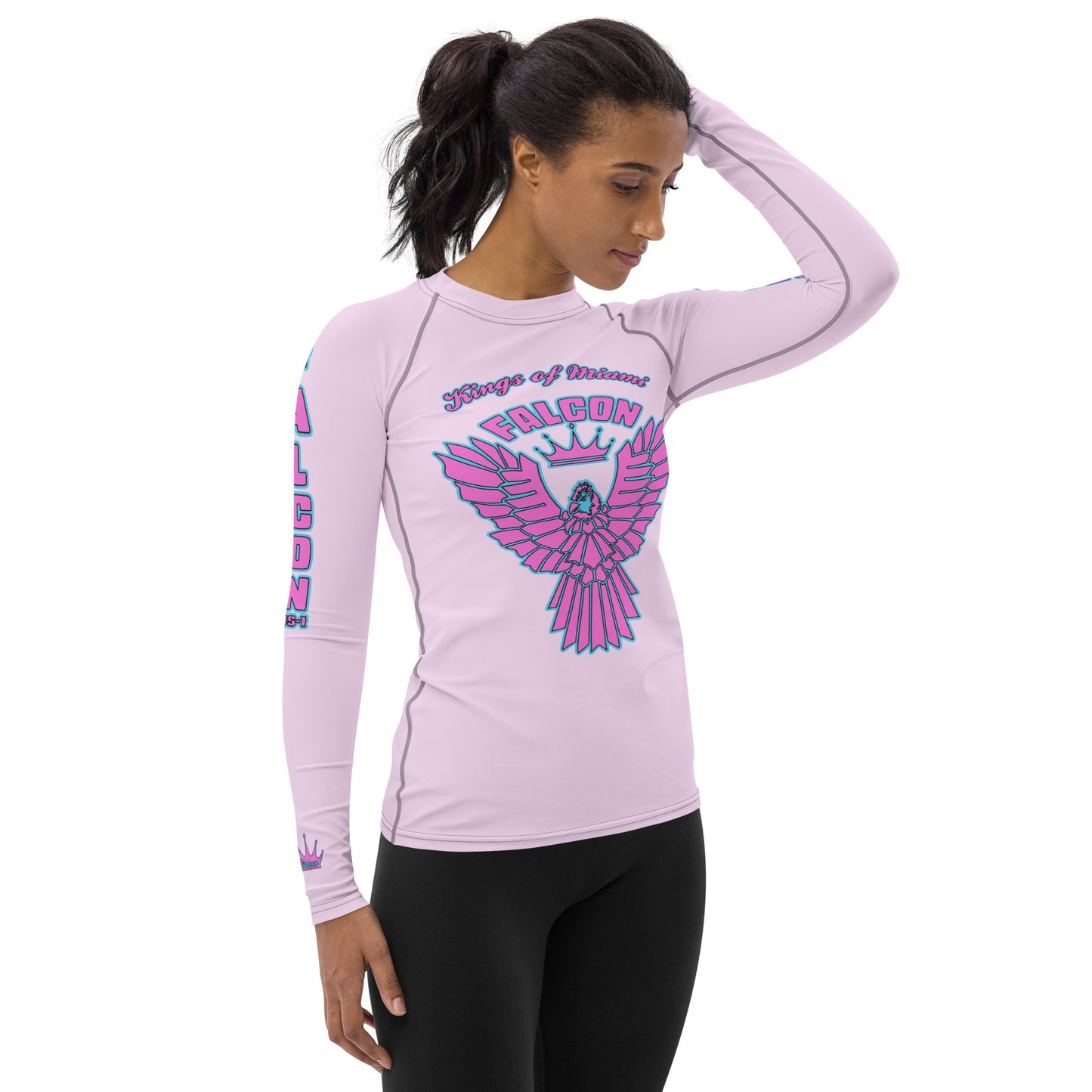 Women's Rash Guard- Retro Pink Falcon Logo- Kings o Miami Edition