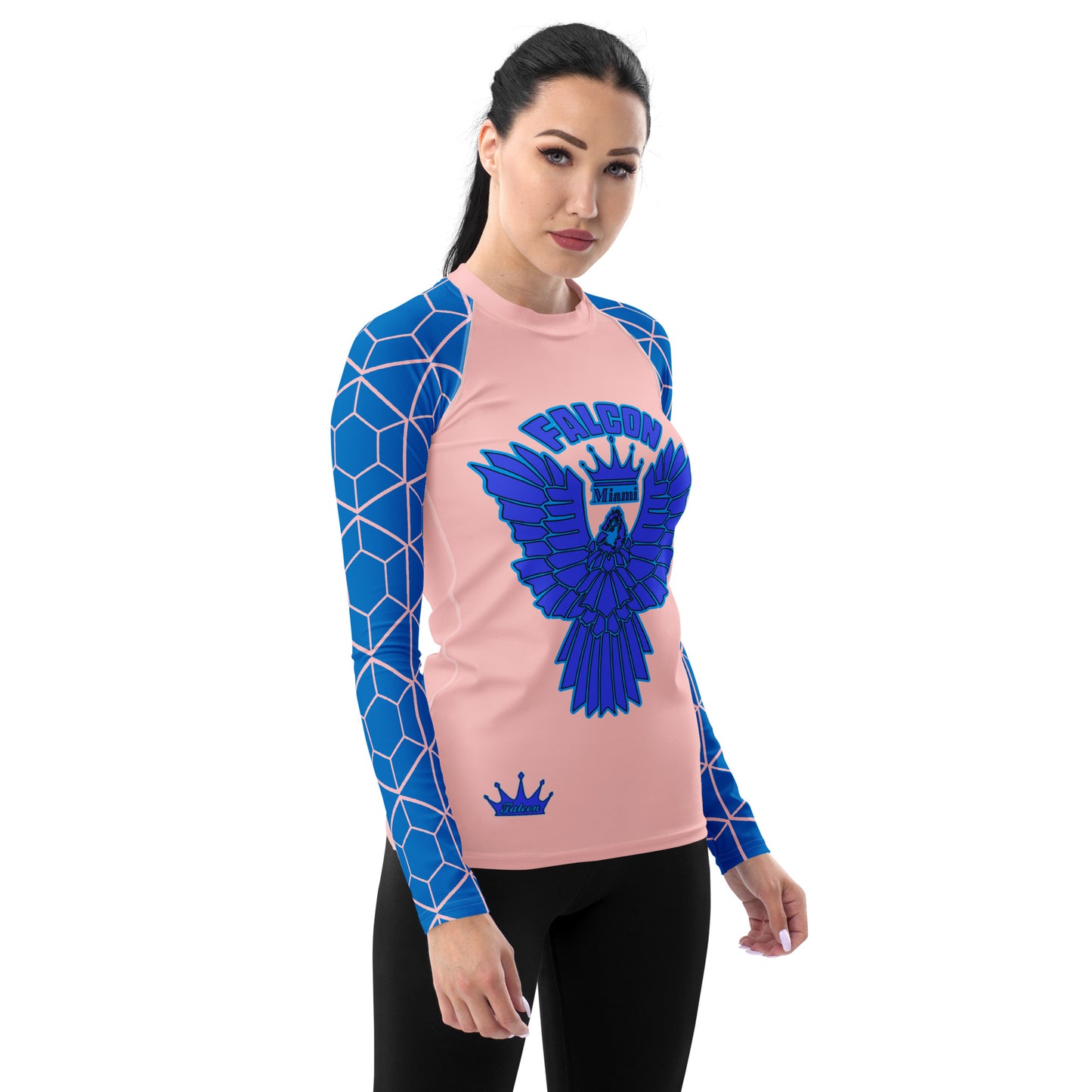 Women's Rash Guard - Falcon Blue on Pink(Thick material\slim-fitted)