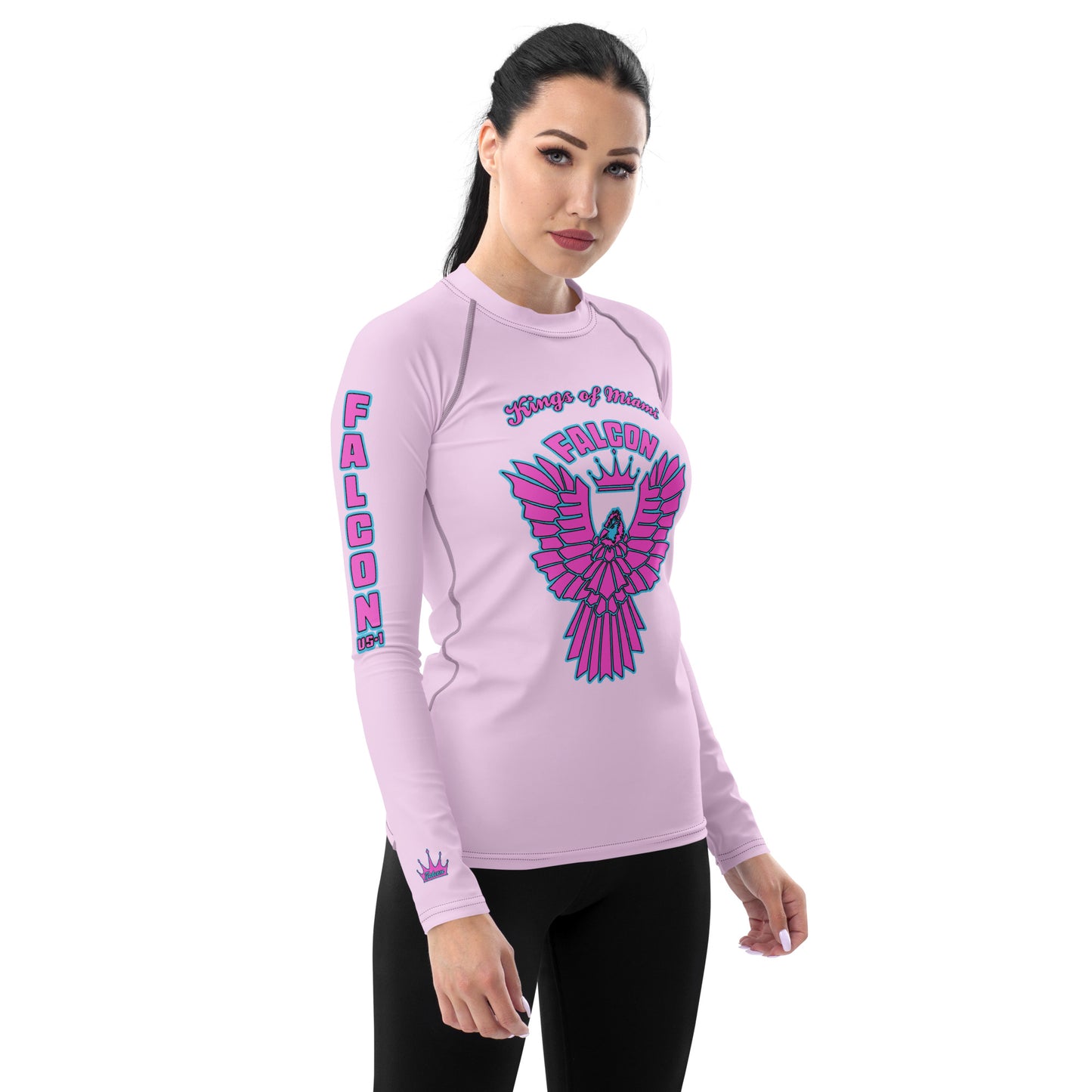 Women's Rash Guard- Retro Pink Falcon Logo- Kings o Miami Edition