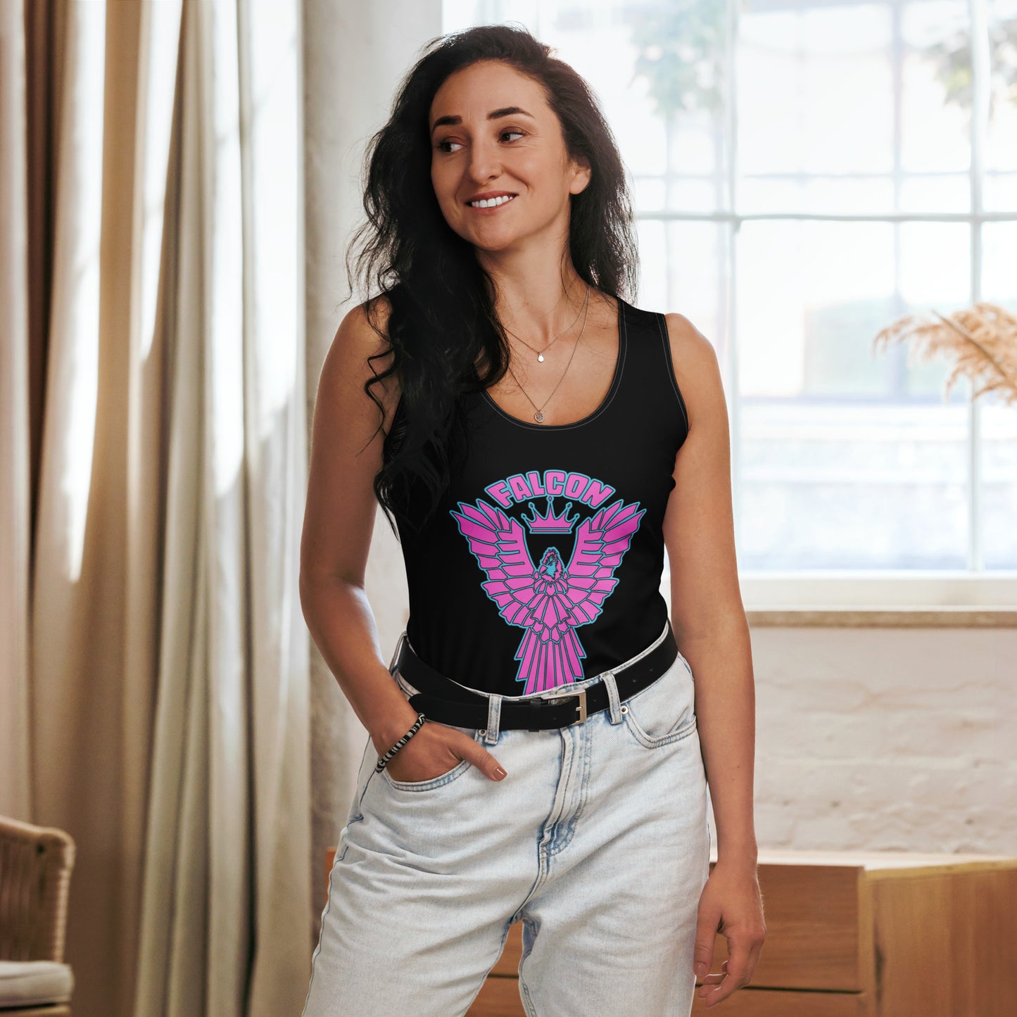Women's Fitted Tank Top - Falcon Retro Pink Logo