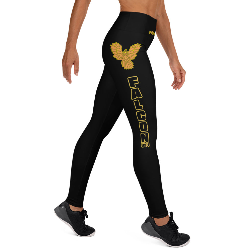 Yoga Leggings- Gold Falcon Logo on Black
