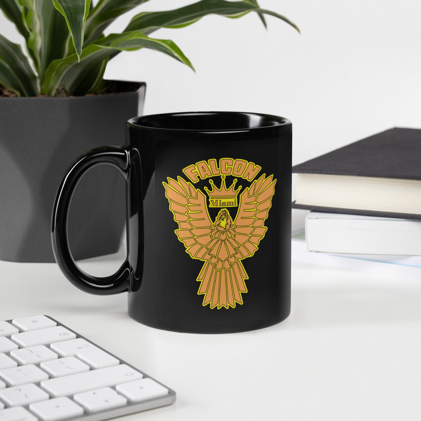 Falcon Logo Black Glossy Mug - Gold