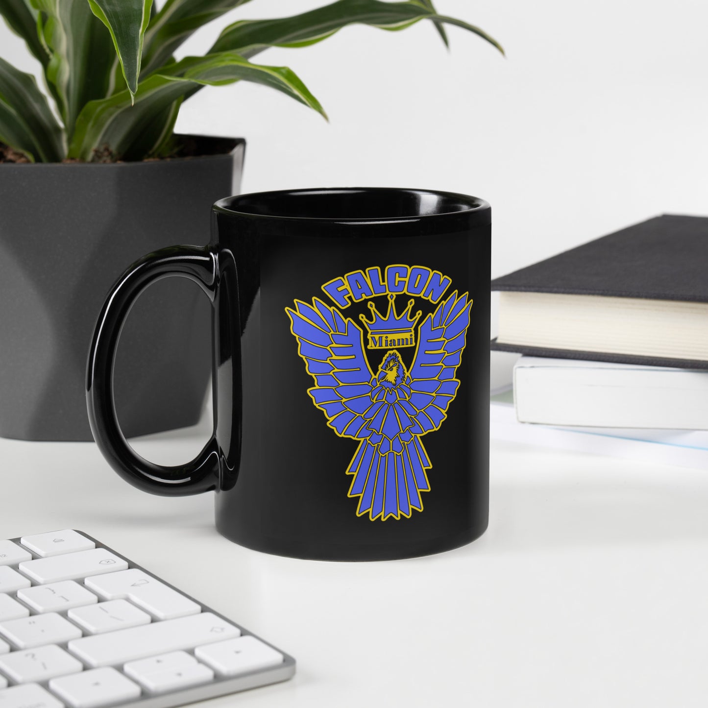 Falcon Logo Black Glossy Mug - Blue on Gold