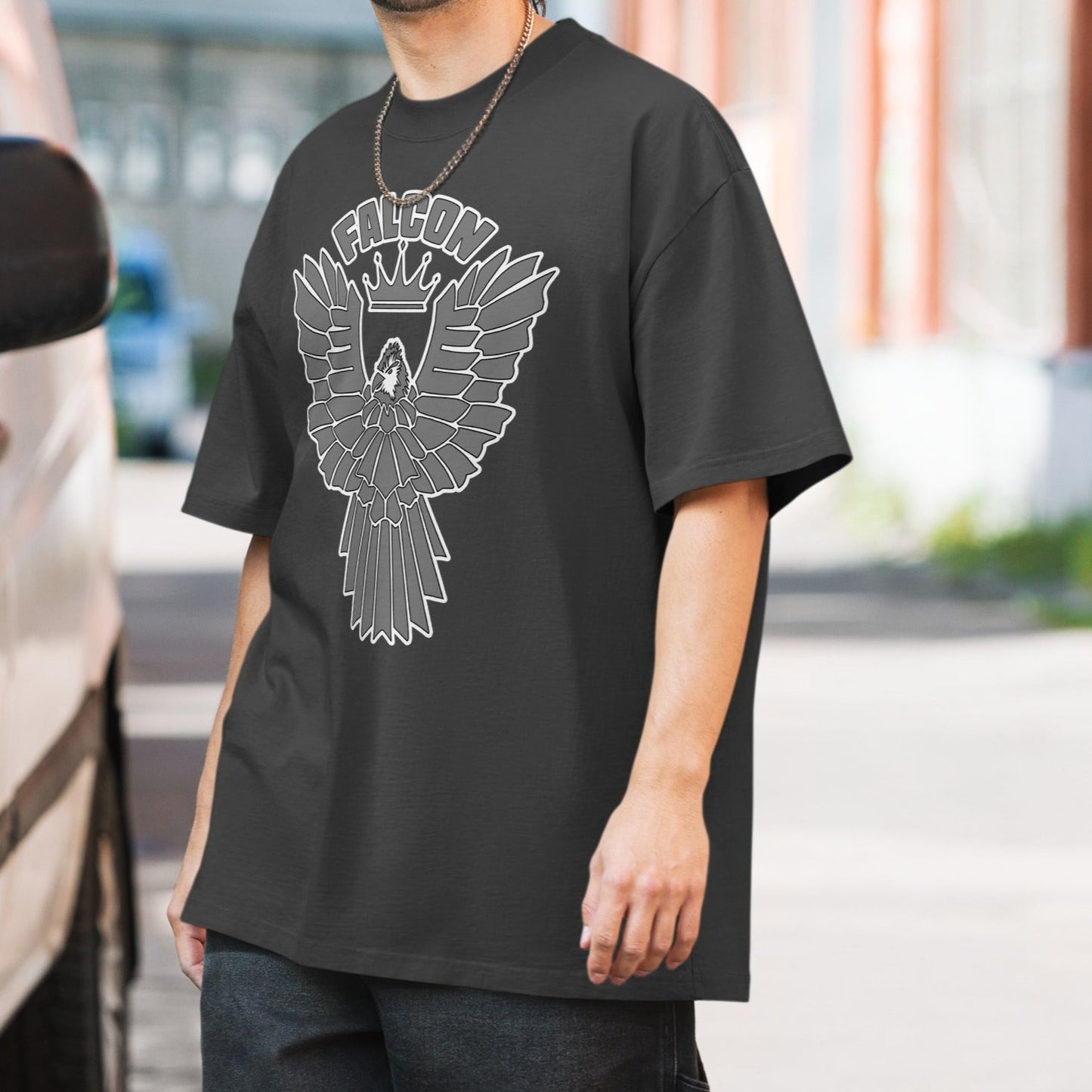 Oversized faded t-shirt - Falcon Gray Logo