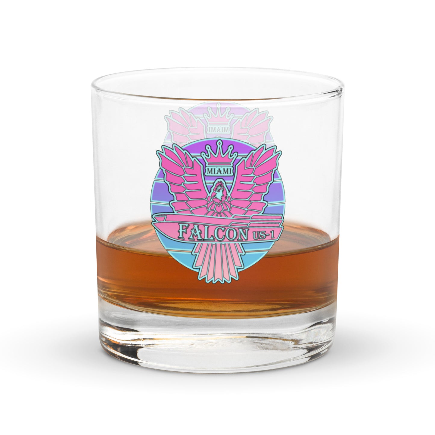 Rocks glass - Falcon US-1 Retro Pink Sunburst Logo