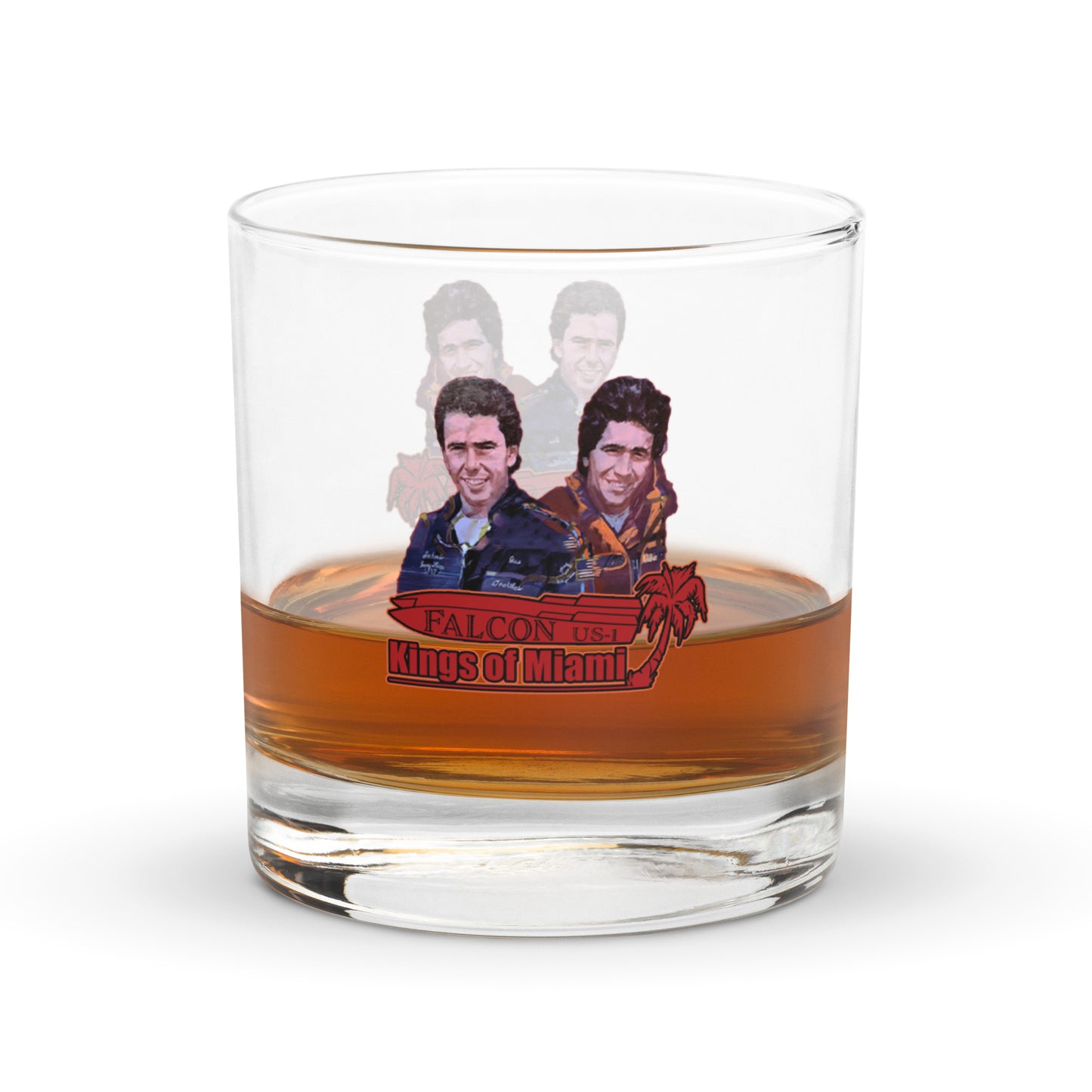 Rocks glass- Willy and Tavy Falcon with boat -Kings of Miami