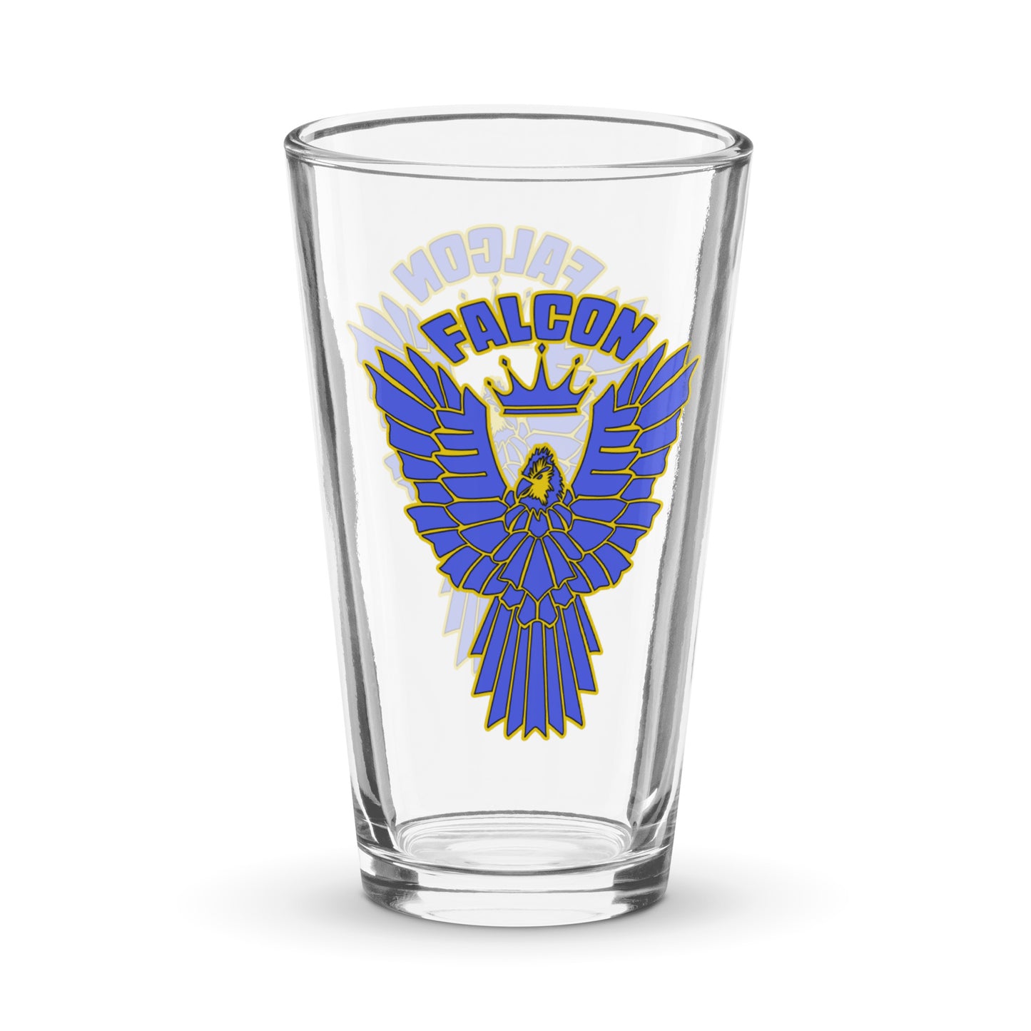 Falcon Logo Shaker pint glass - Blue on Gold