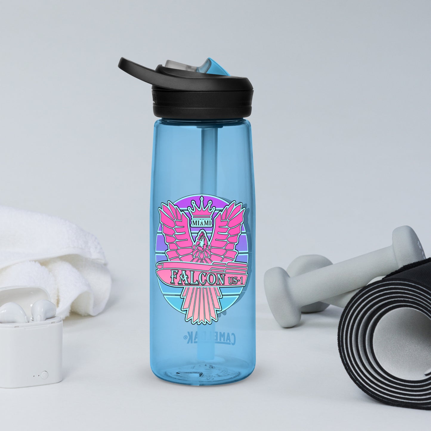 Falcon Logo Sports water bottle - Retro Pink Sunburst