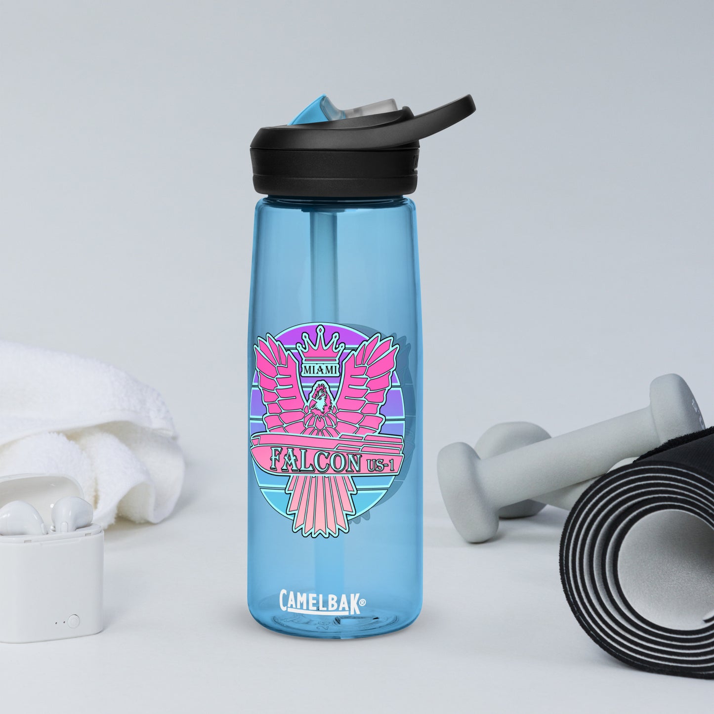 Falcon Logo Sports water bottle - Retro Pink Sunburst