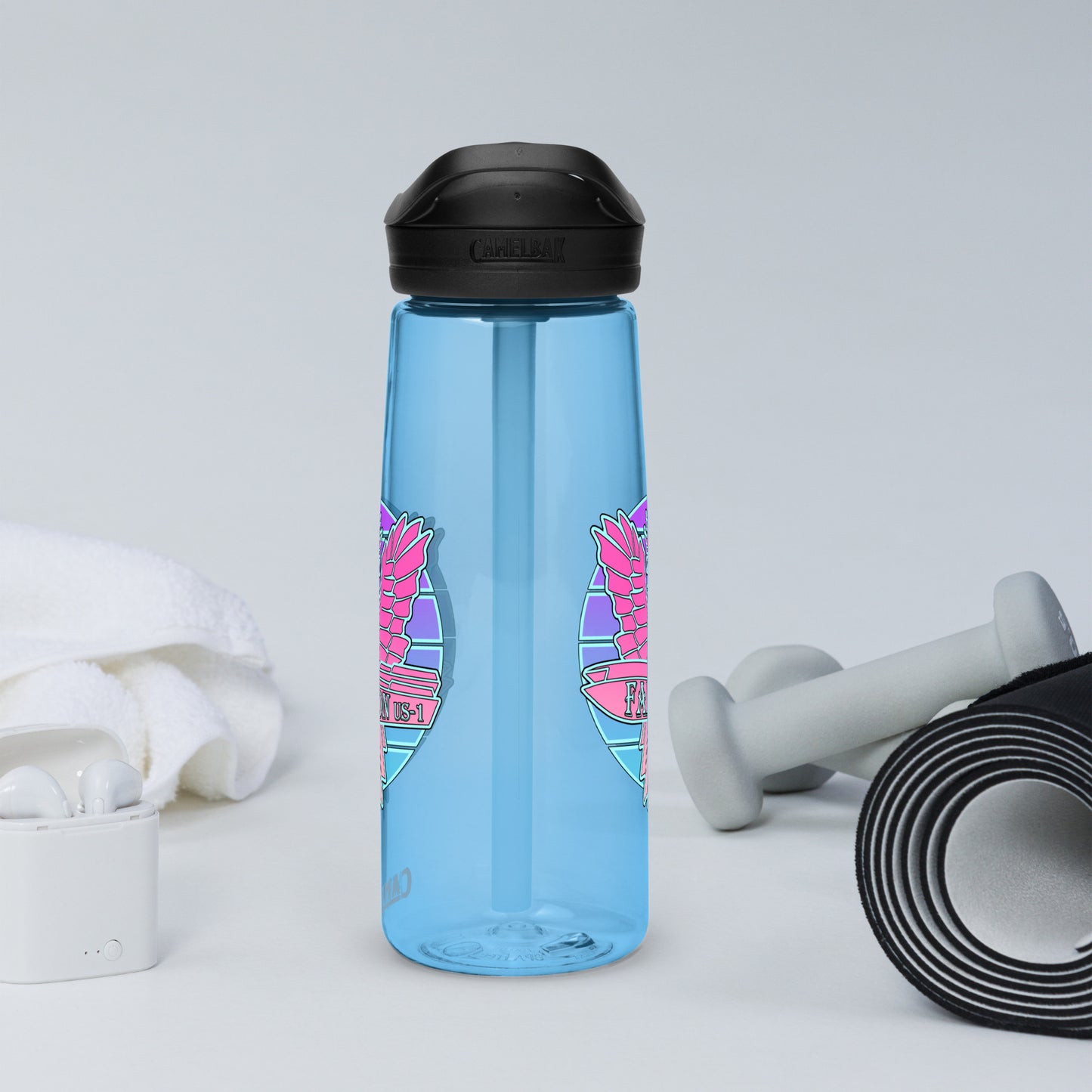 Falcon Logo Sports water bottle - Retro Pink Sunburst