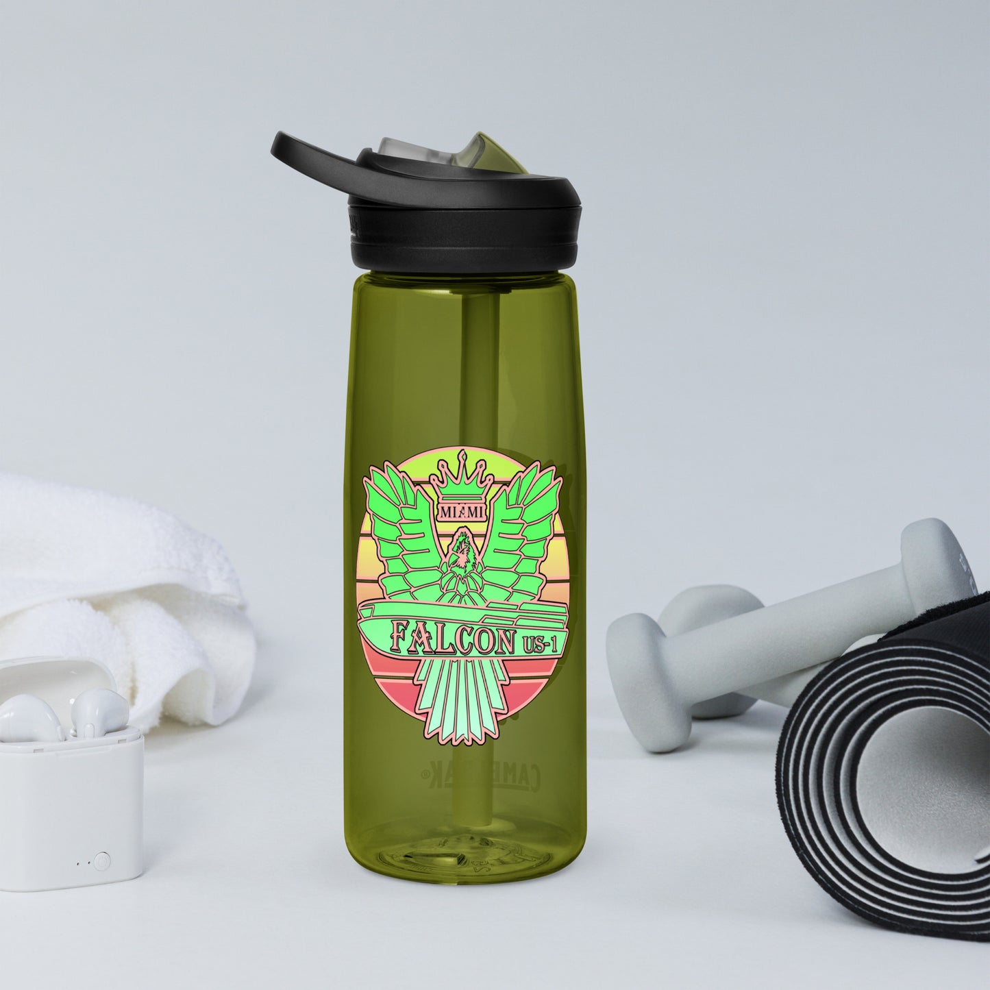 Falcon US-1 Sports water bottle - Retro Key Lime Green Sunburst