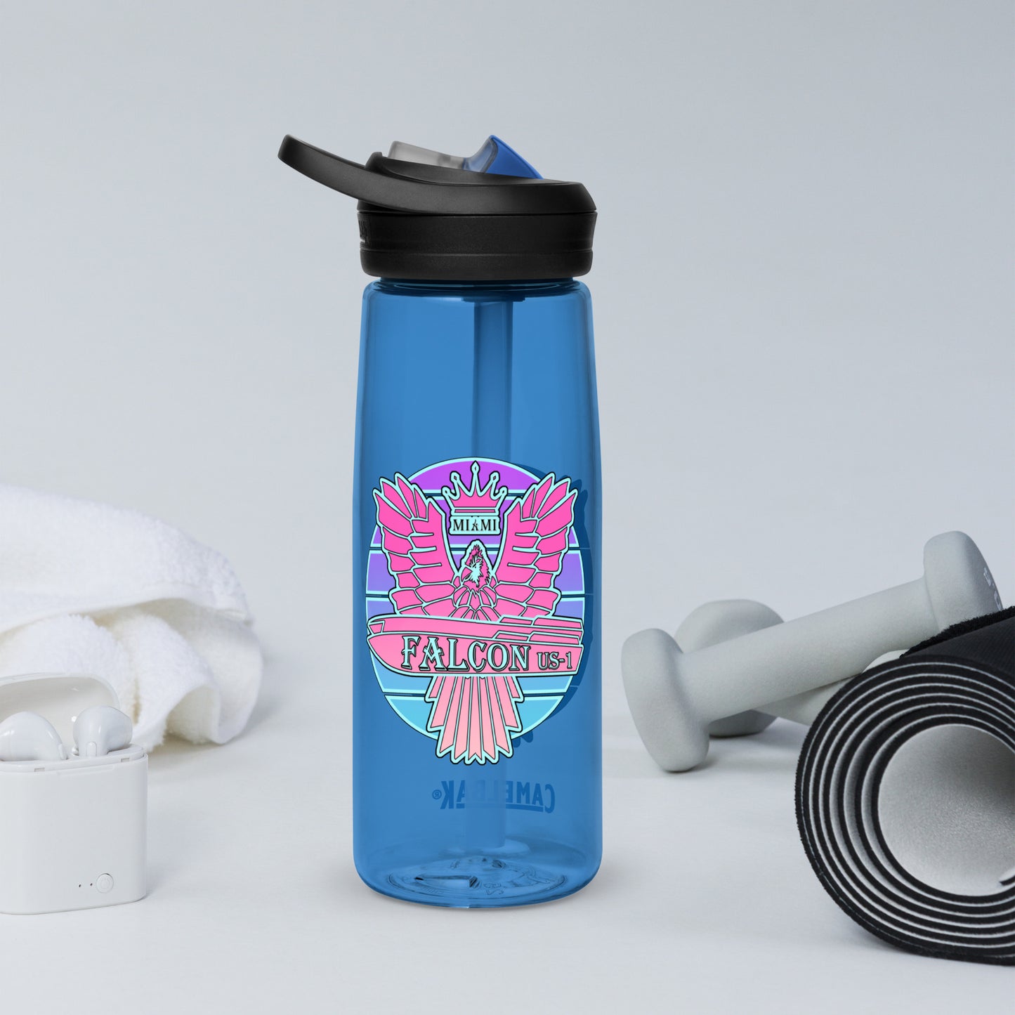 Falcon Logo Sports water bottle - Retro Pink Sunburst