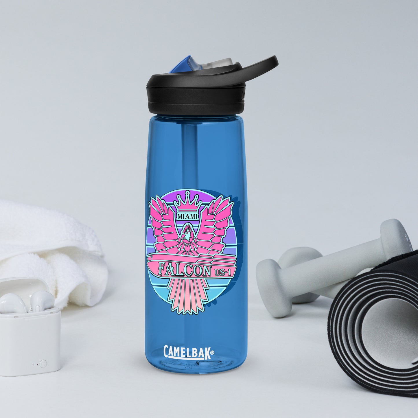 Falcon Logo Sports water bottle - Retro Pink Sunburst